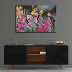 Epic Art 'Feathered Friends and Gladiolus' by William Vanderdasson, Acrylic Glass Wall Art,36x24