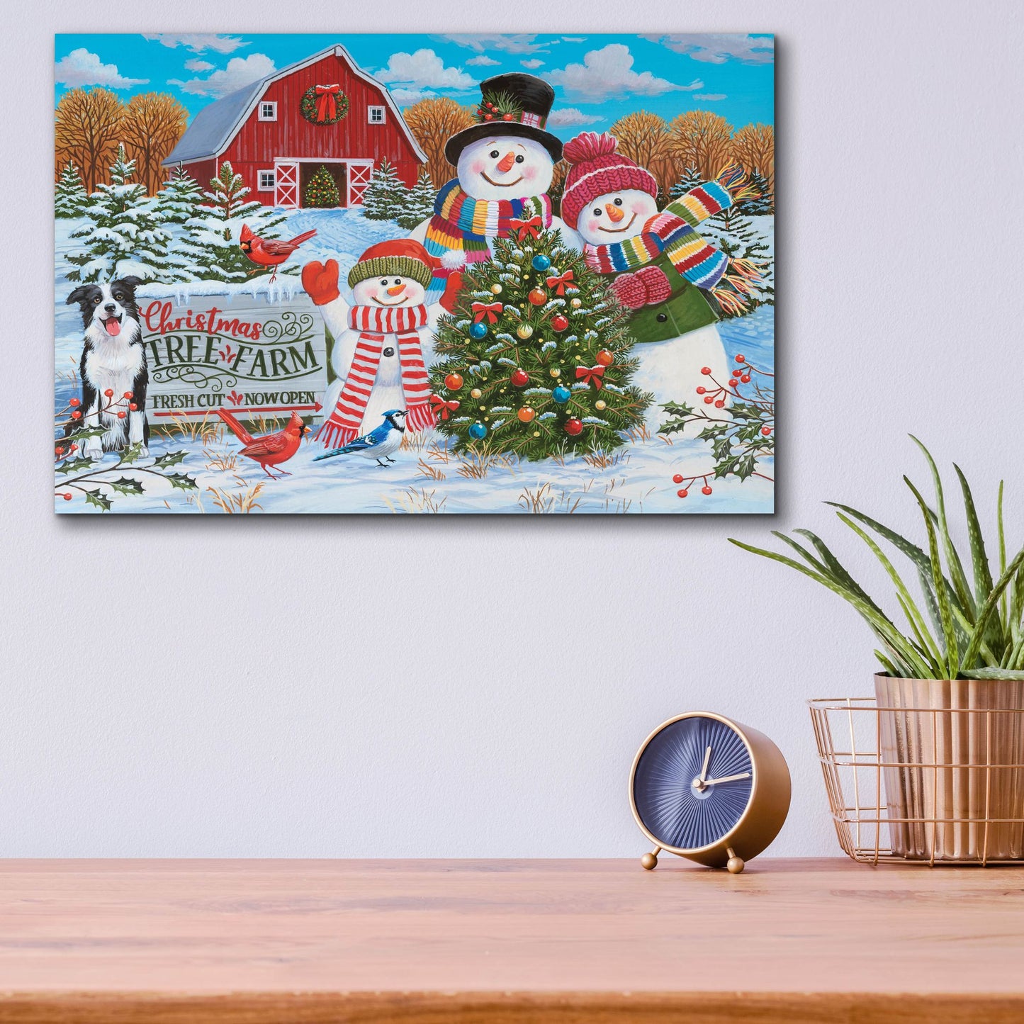 Epic Art 'Tree Farm with Snow Family Greeters' by William Vanderdasson, Acrylic Glass Wall Art,16x12