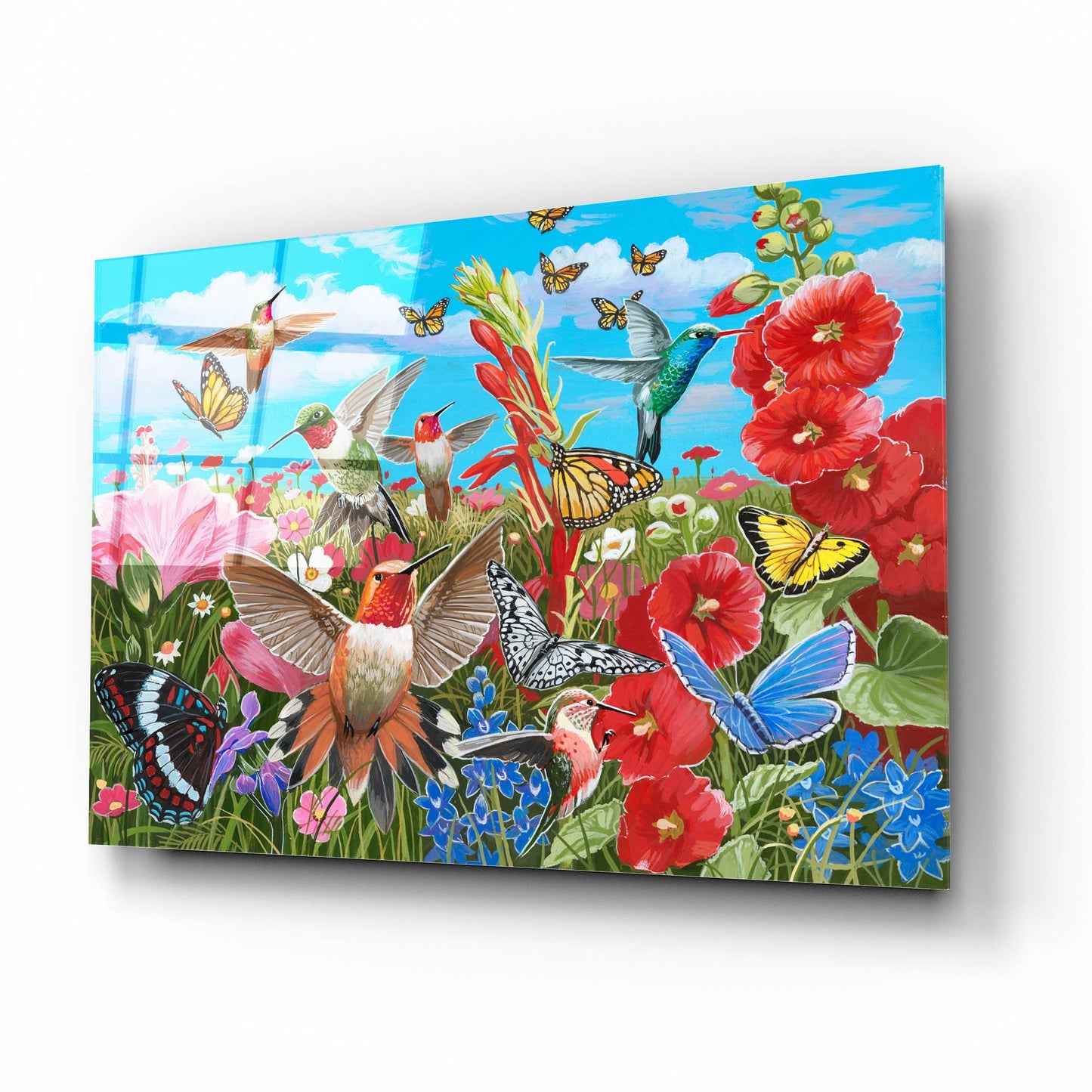 Epic Art 'Hummingbird Garden' by William Vanderdasson, Acrylic Glass Wall Art,16x12