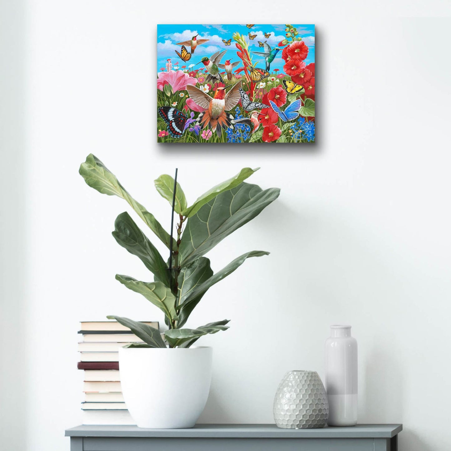 Epic Art 'Hummingbird Garden' by William Vanderdasson, Acrylic Glass Wall Art,16x12