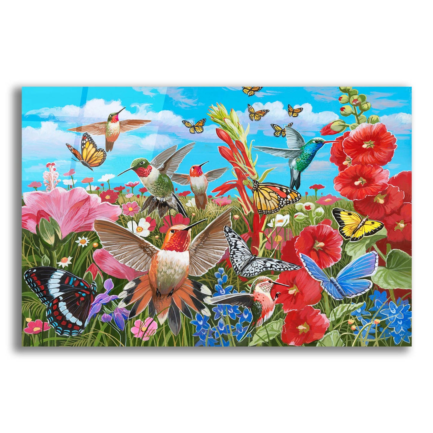 Epic Art 'Hummingbird Garden' by William Vanderdasson, Acrylic Glass Wall Art,24x16