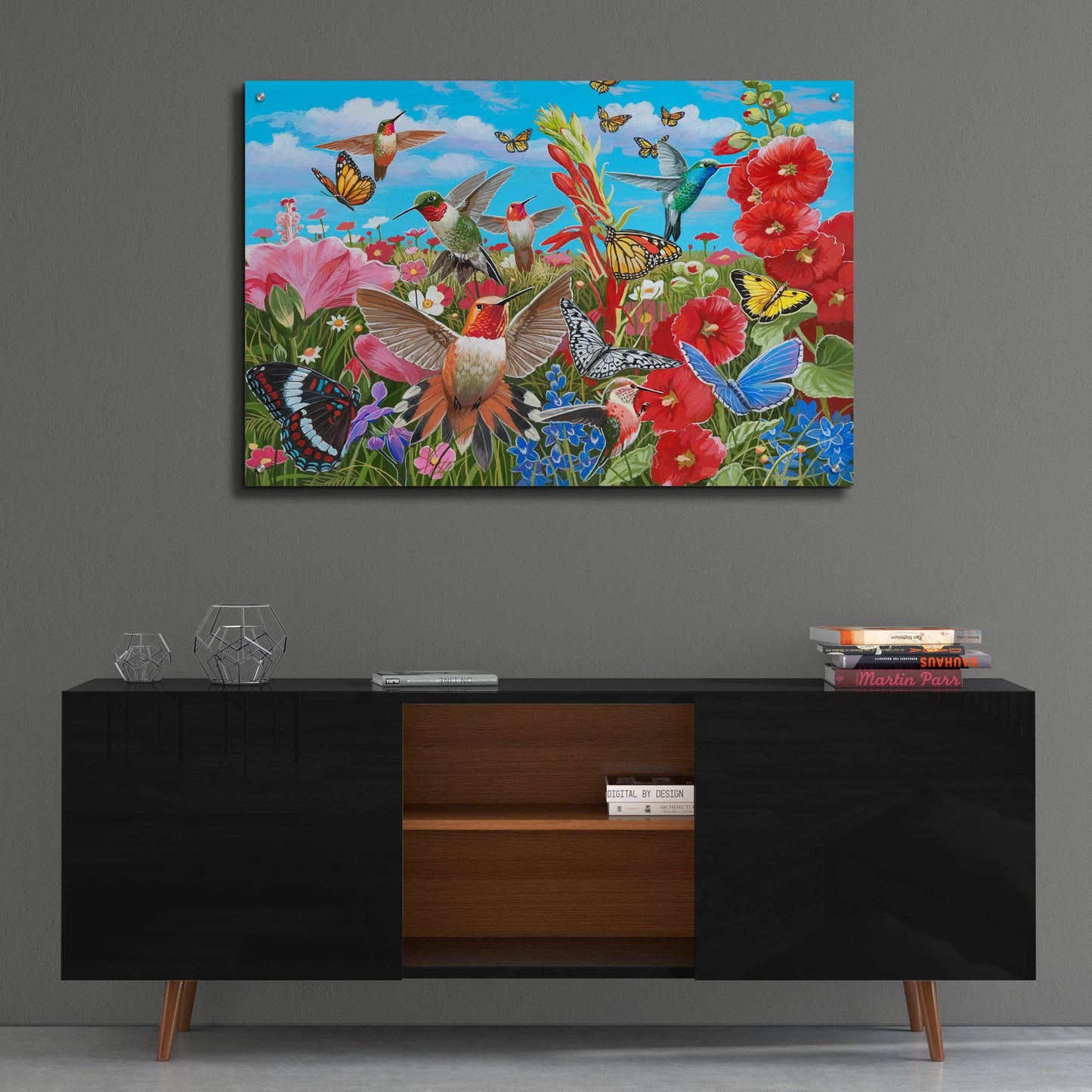 Epic Art 'Hummingbird Garden' by William Vanderdasson, Acrylic Glass Wall Art,36x24