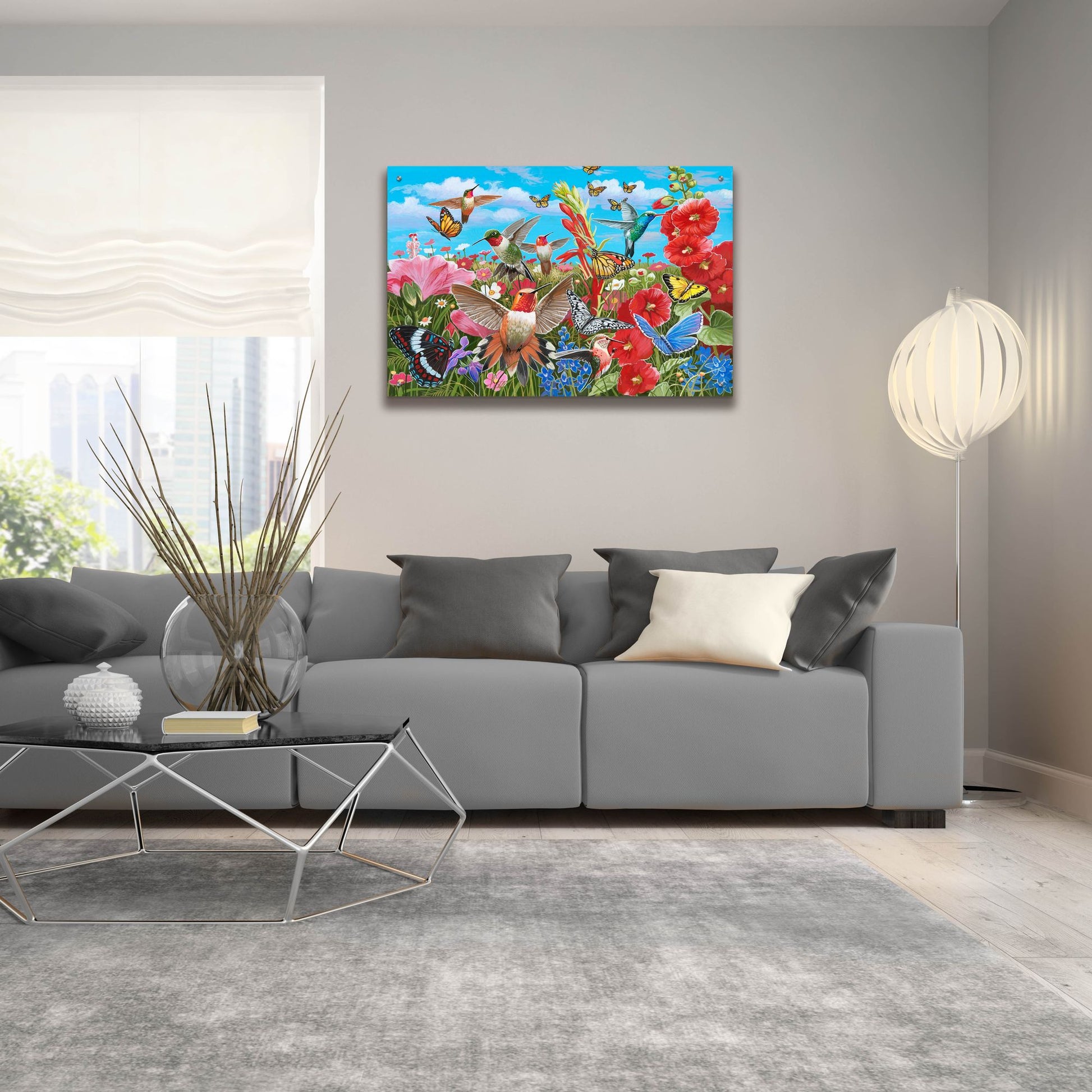 Epic Art 'Hummingbird Garden' by William Vanderdasson, Acrylic Glass Wall Art,36x24