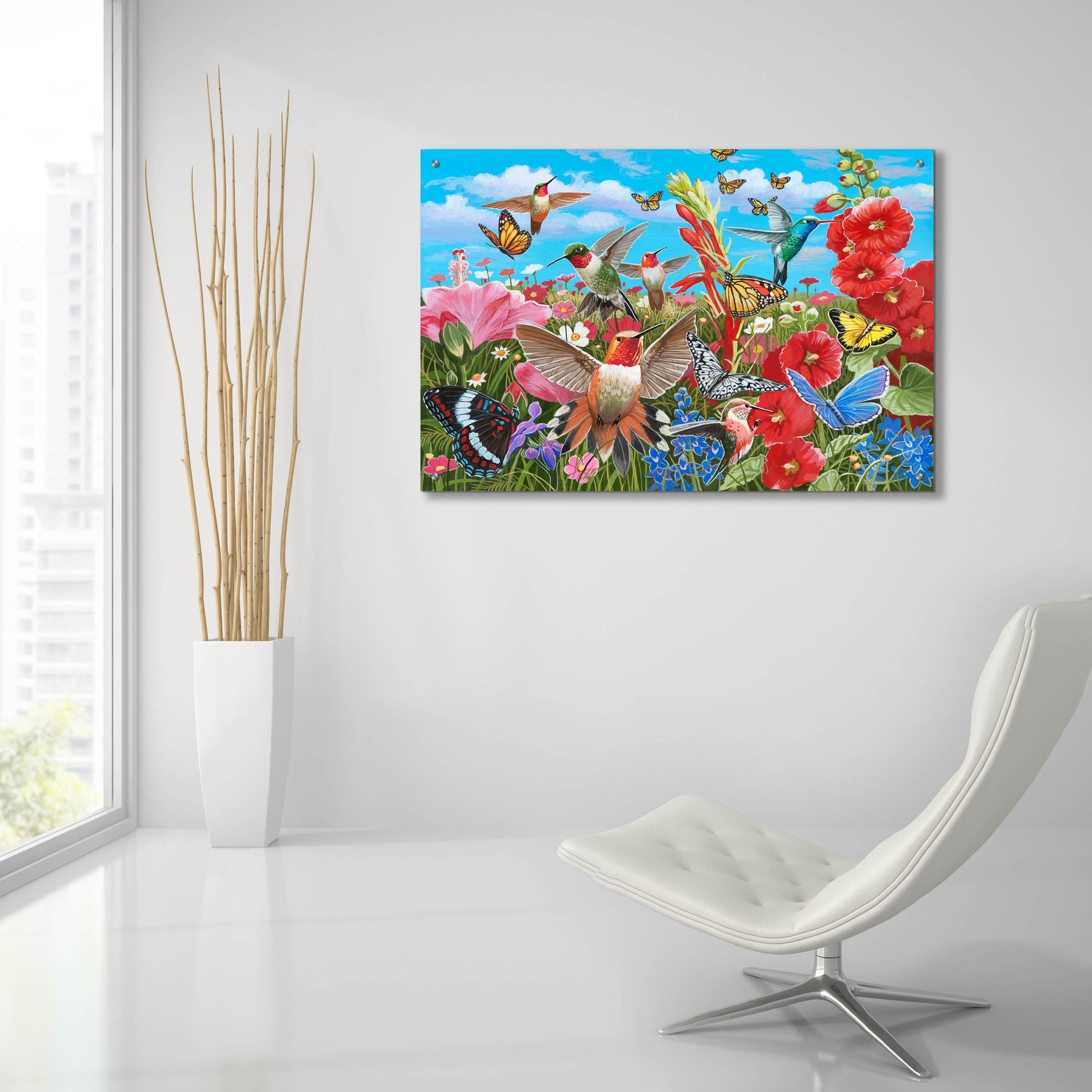 Epic Art 'Hummingbird Garden' by William Vanderdasson, Acrylic Glass Wall Art,36x24