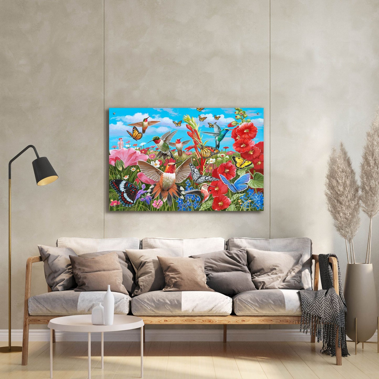 Epic Art 'Hummingbird Garden' by William Vanderdasson, Acrylic Glass Wall Art,36x24