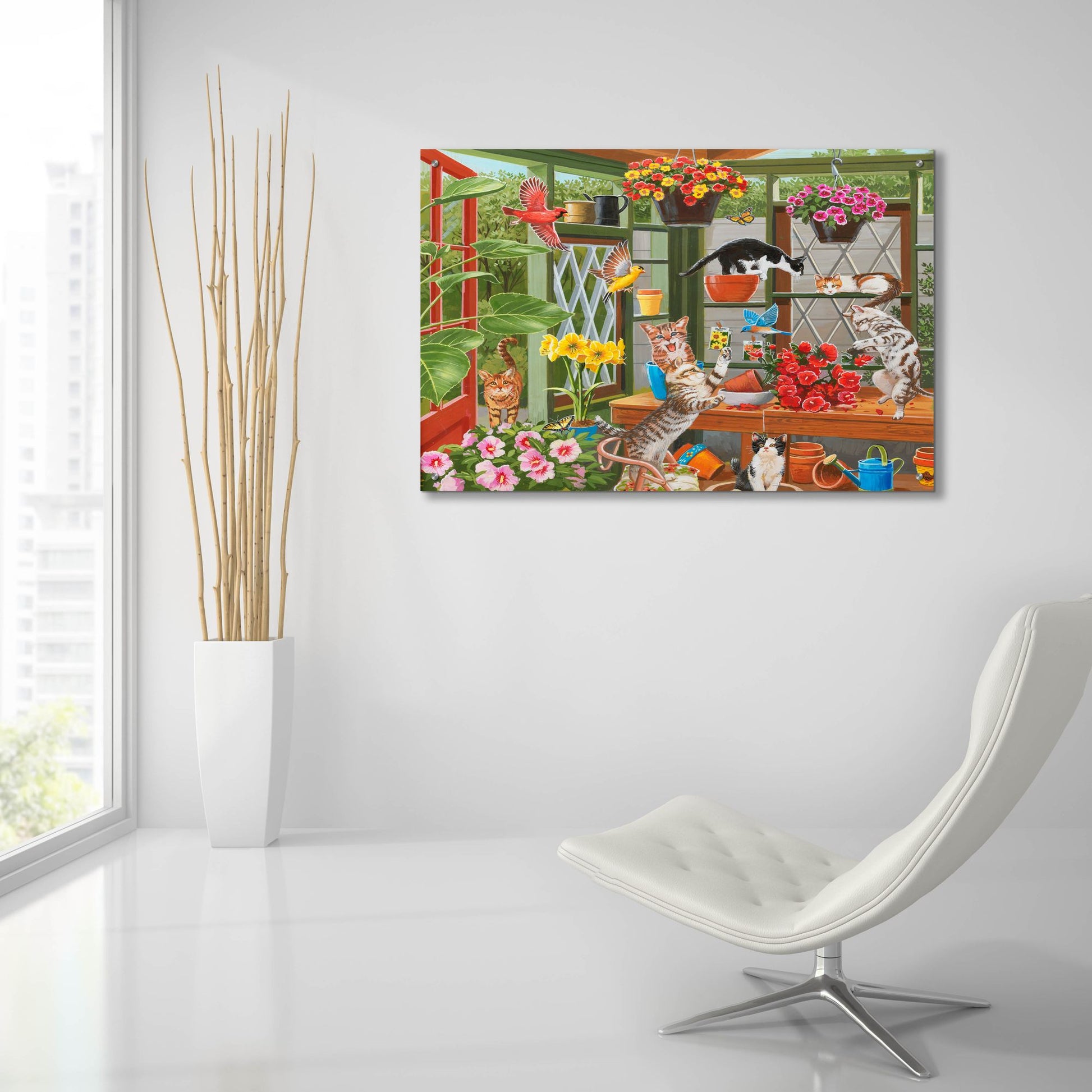 Epic Art 'Mayhem in the Greenhouse' by William Vanderdasson, Acrylic Glass Wall Art,36x24