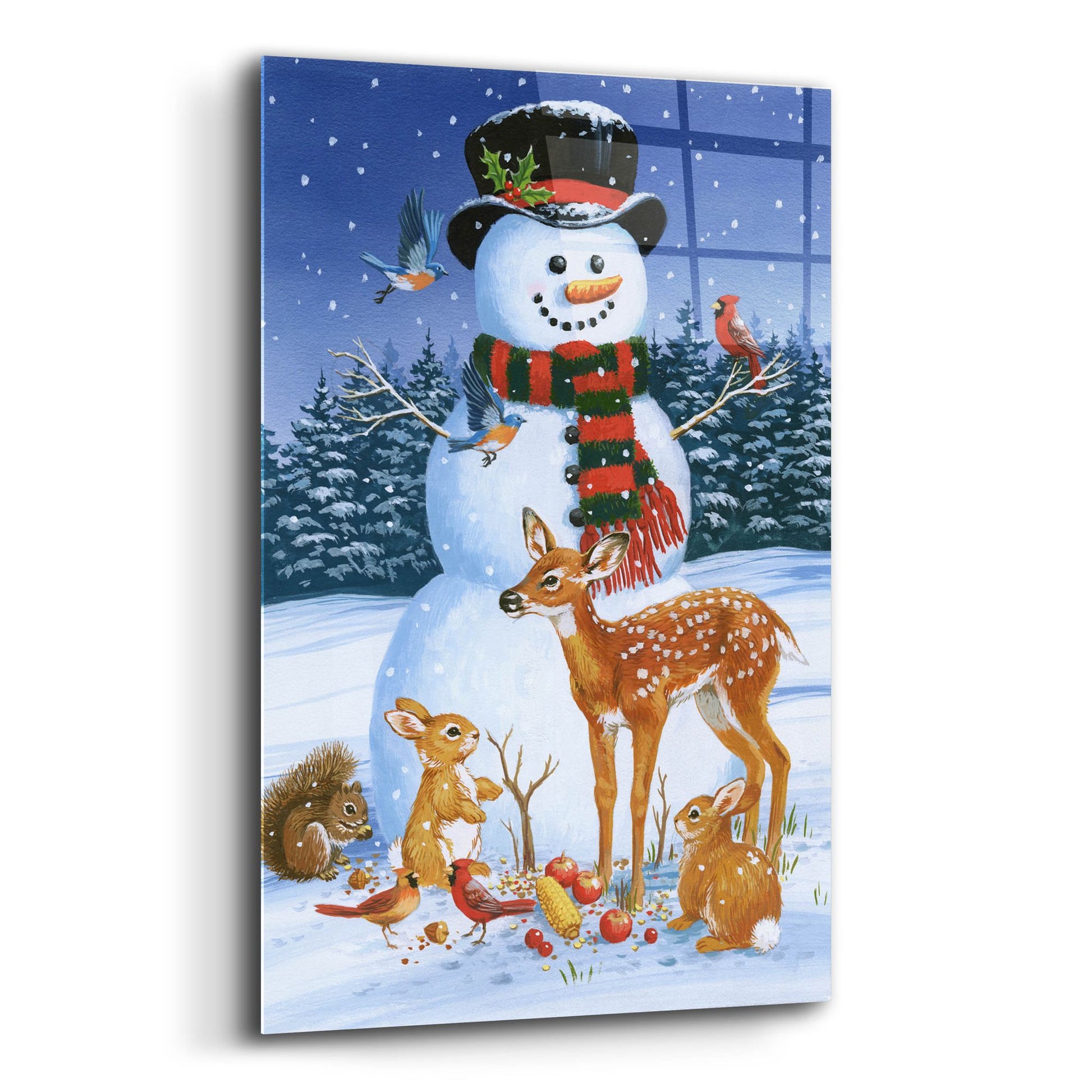 Epic Art 'Snowman With Friends' by William Vanderdasson, Acrylic Glass Wall Art,12x16