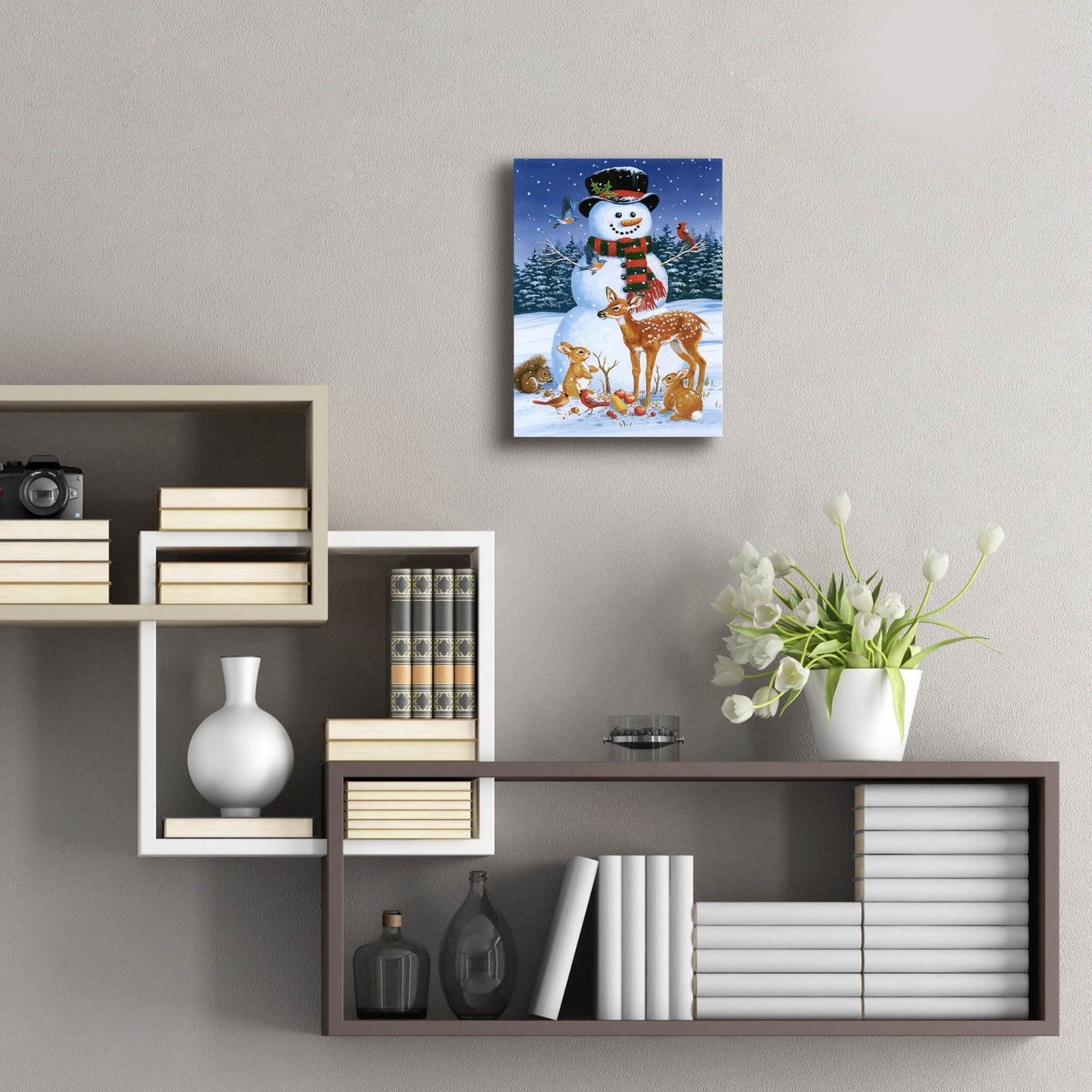 Epic Art 'Snowman With Friends' by William Vanderdasson, Acrylic Glass Wall Art,12x16