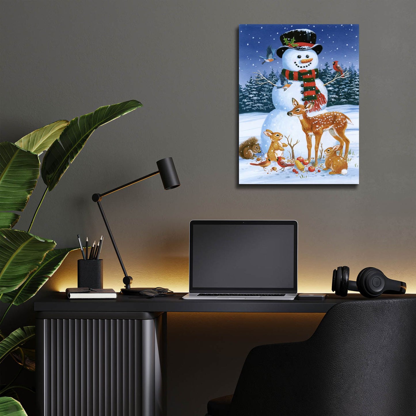 Epic Art 'Snowman With Friends' by William Vanderdasson, Acrylic Glass Wall Art,12x16