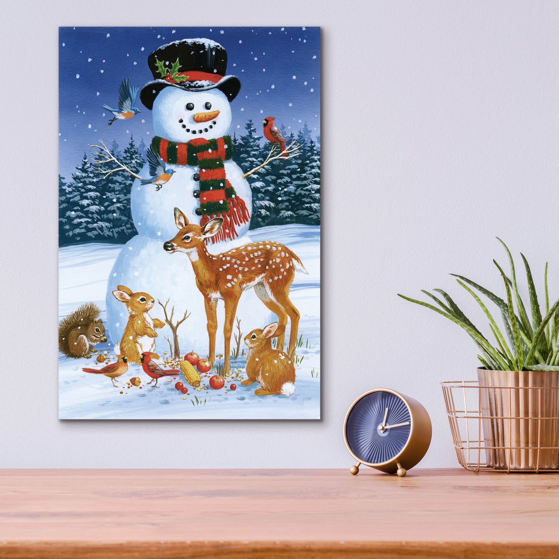 Epic Art 'Snowman With Friends' by William Vanderdasson, Acrylic Glass Wall Art,12x16