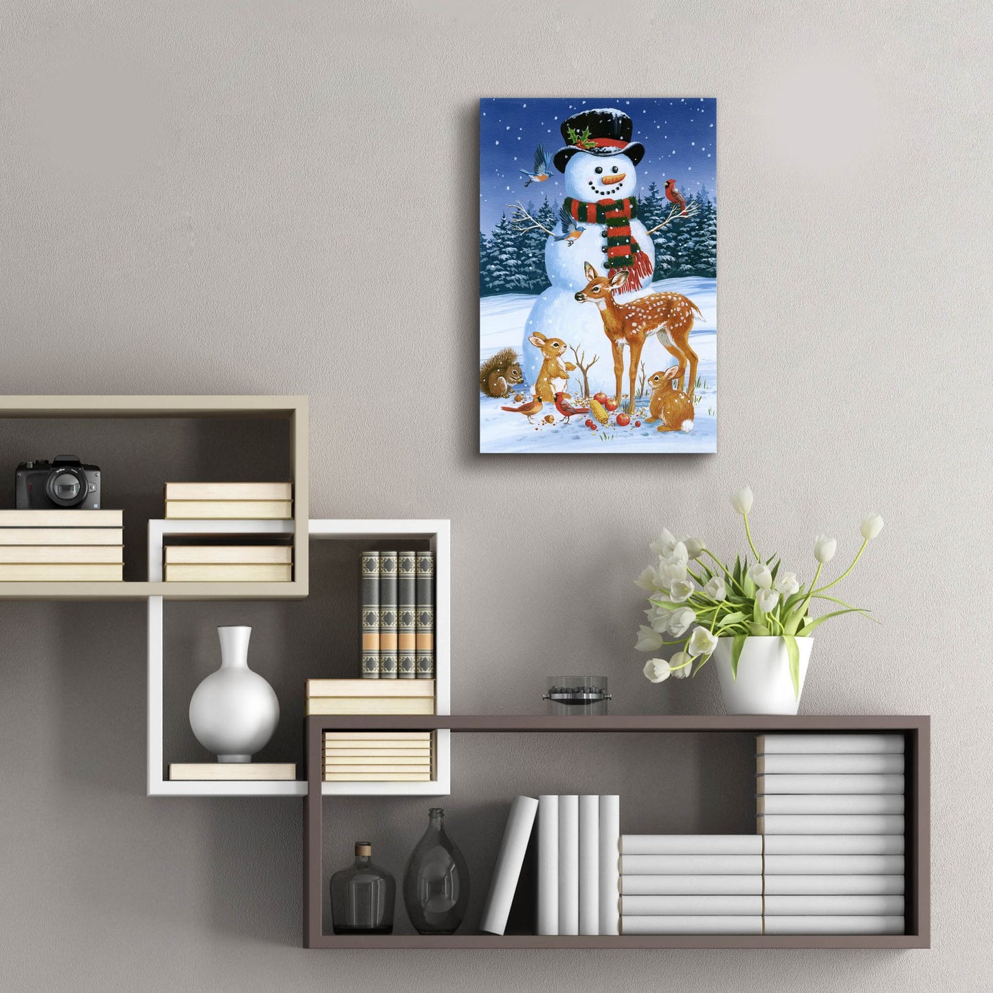 Epic Art 'Snowman With Friends' by William Vanderdasson, Acrylic Glass Wall Art,16x24