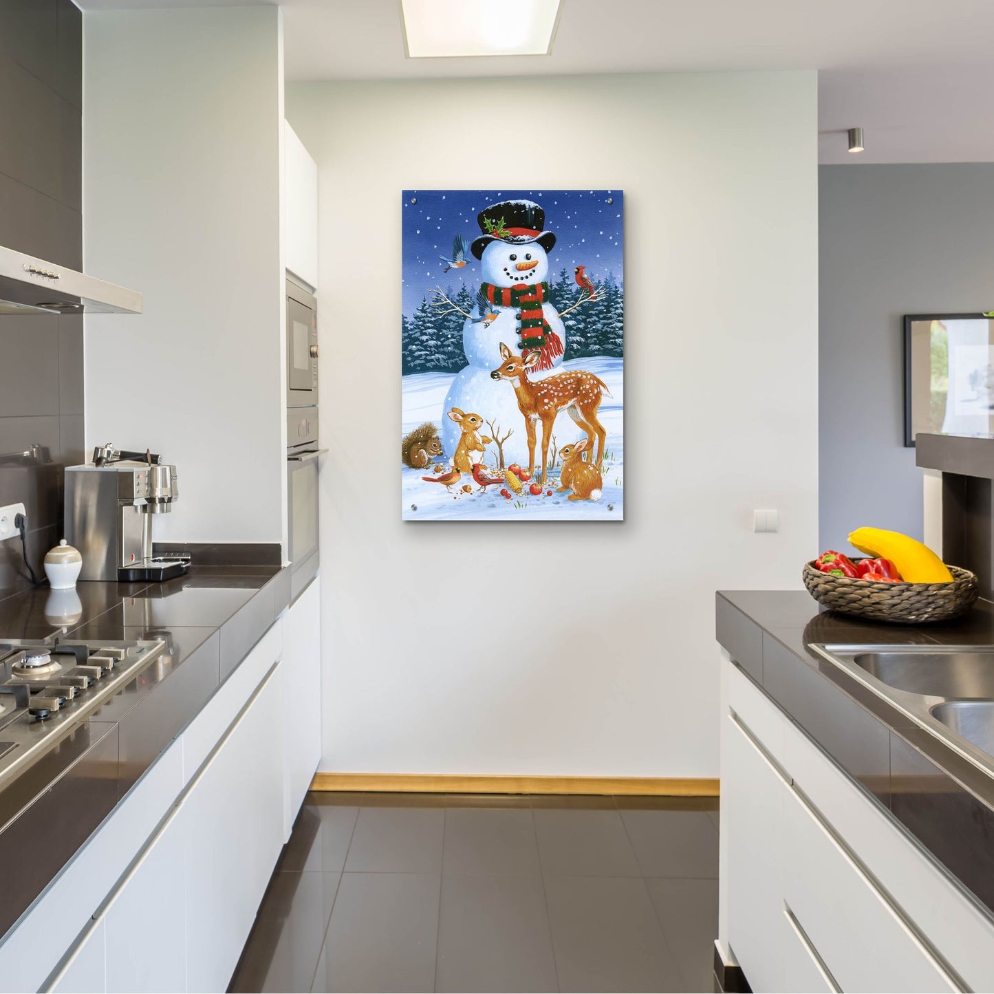 Epic Art 'Snowman With Friends' by William Vanderdasson, Acrylic Glass Wall Art,24x36