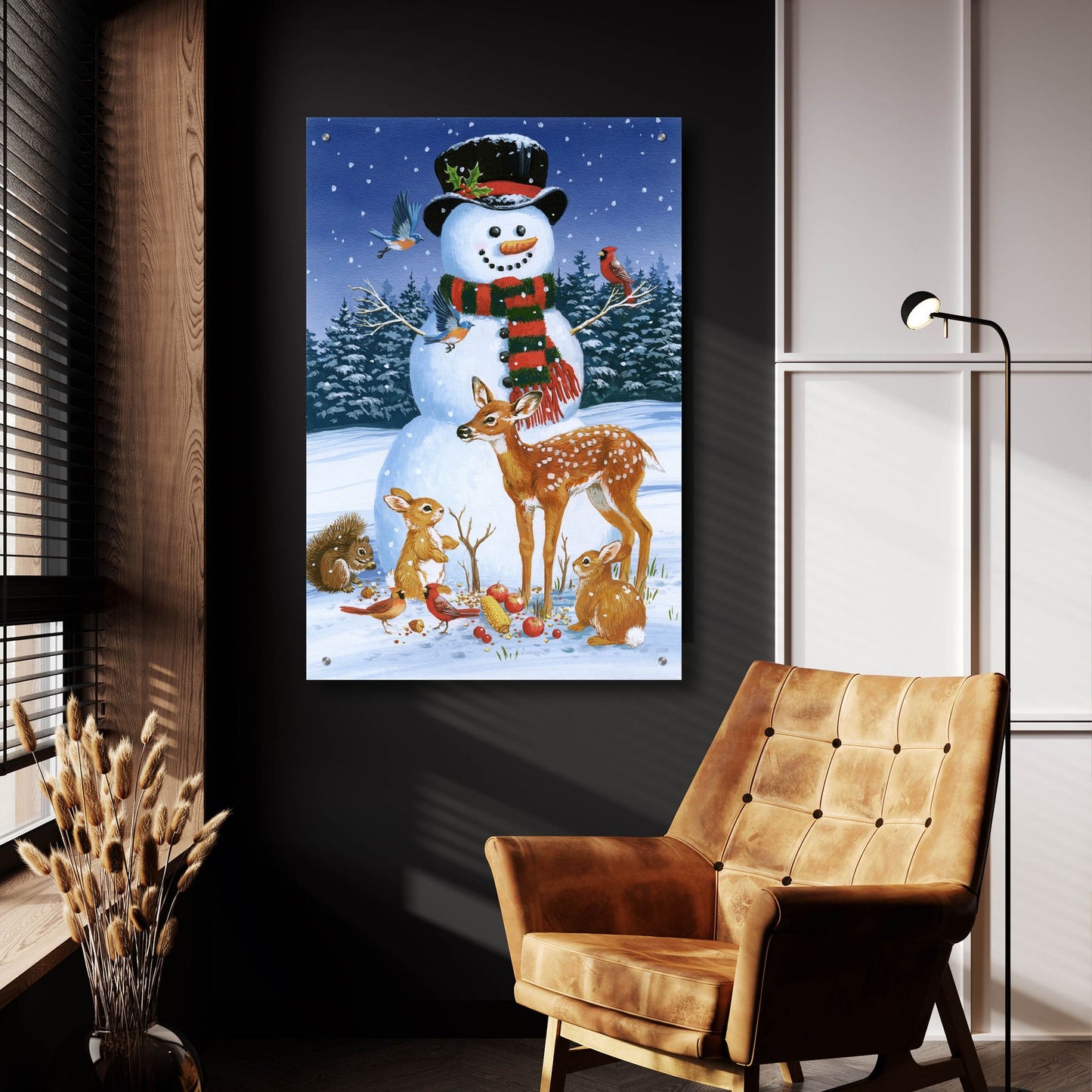 Epic Art 'Snowman With Friends' by William Vanderdasson, Acrylic Glass Wall Art,24x36