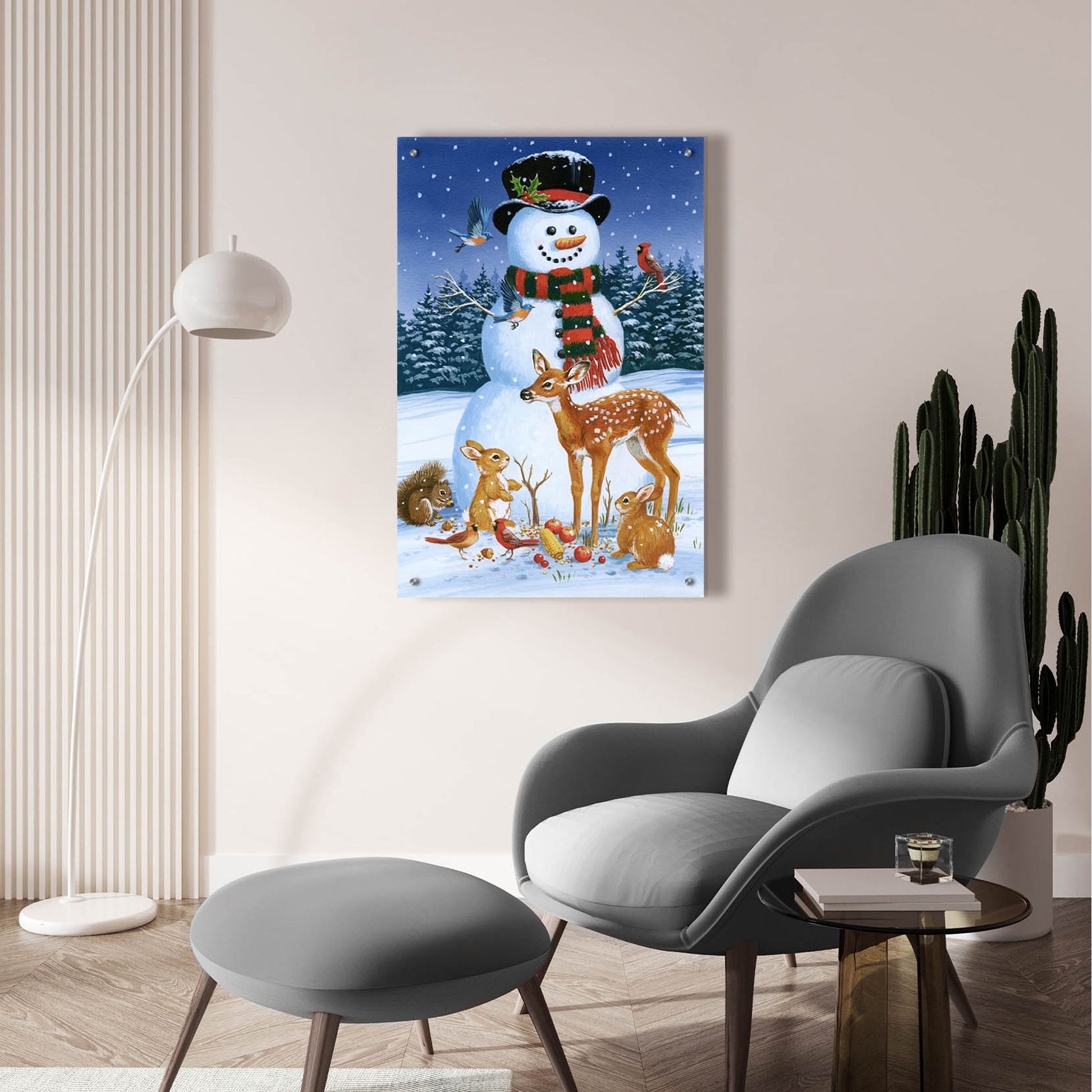 Epic Art 'Snowman With Friends' by William Vanderdasson, Acrylic Glass Wall Art,24x36