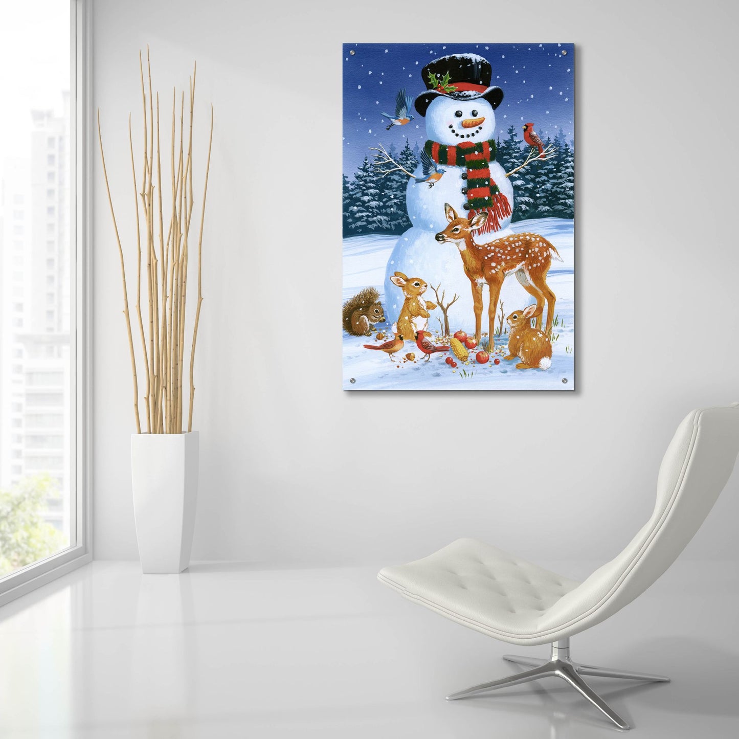 Epic Art 'Snowman With Friends' by William Vanderdasson, Acrylic Glass Wall Art,24x36