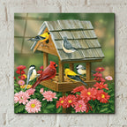 Epic Art 'Backyard Birds Fall Feast' by William Vanderdasson, Acrylic Glass Wall Art,12x12
