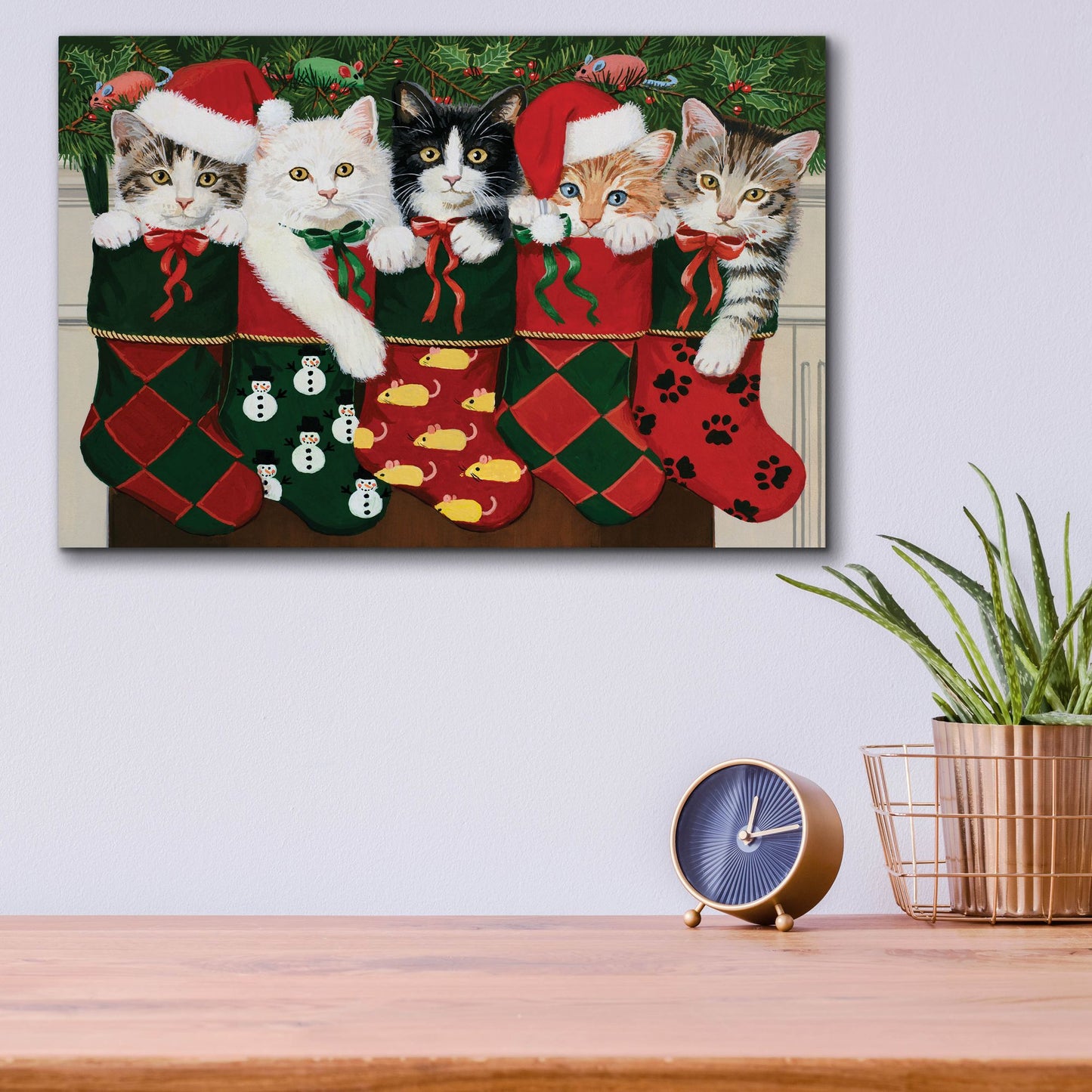 Epic Art 'Christmas Kittens' by William Vanderdasson, Acrylic Glass Wall Art,16x12