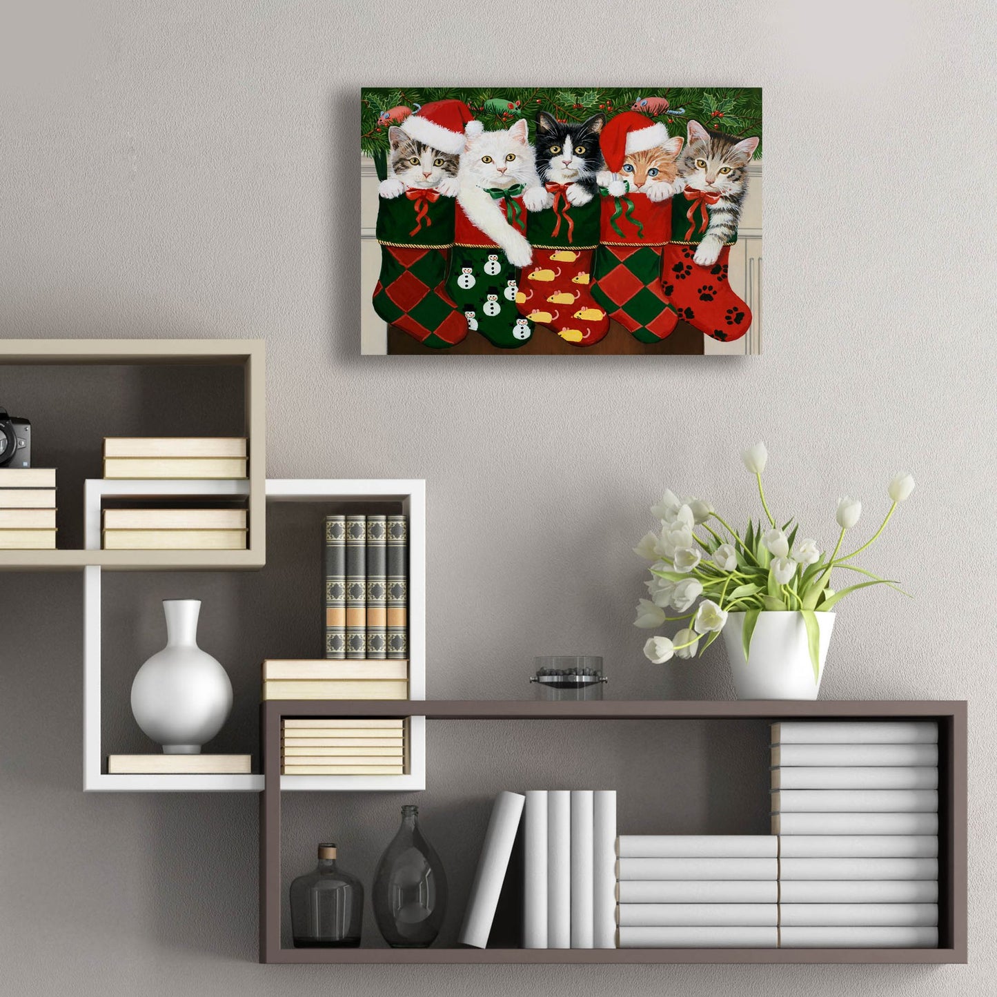 Epic Art 'Christmas Kittens' by William Vanderdasson, Acrylic Glass Wall Art,24x16