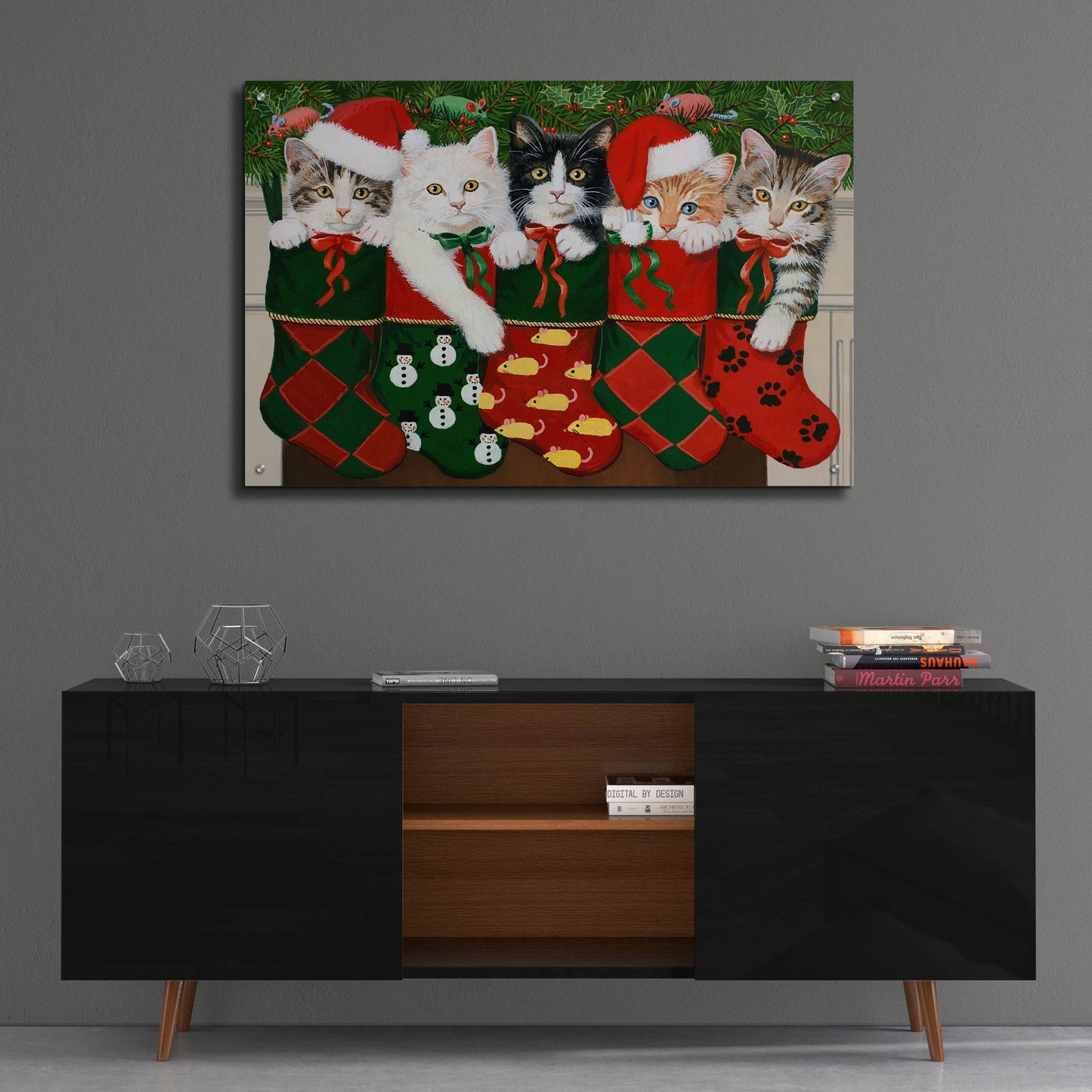 Epic Art 'Christmas Kittens' by William Vanderdasson, Acrylic Glass Wall Art,36x24