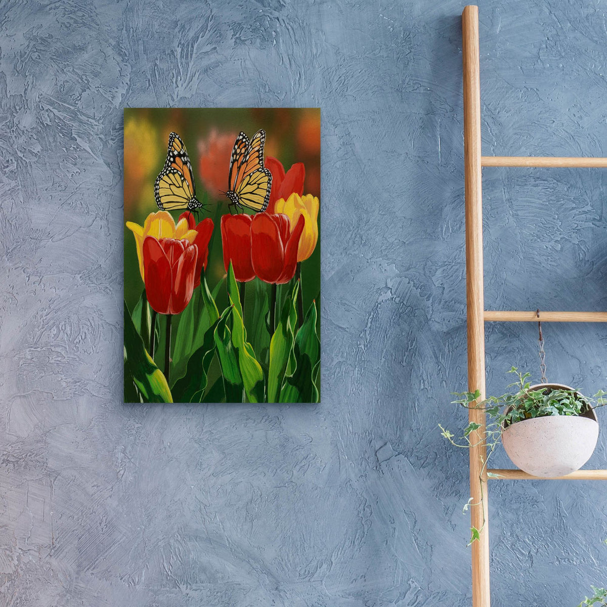 Epic Art 'Monarchs And Tulips' by William Vanderdasson, Acrylic Glass Wall Art,16x24