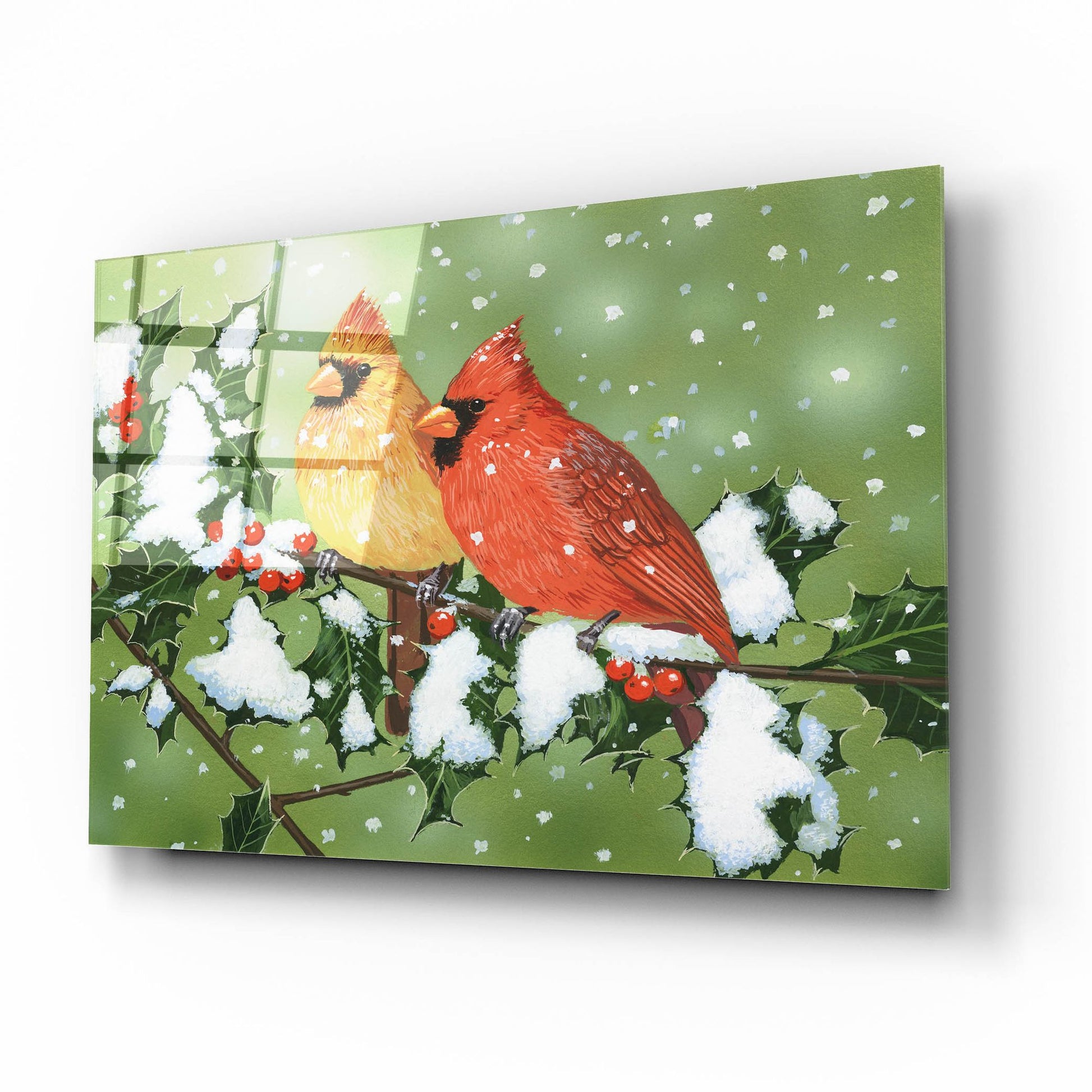 Epic Art 'Wintery Cardinals' by William Vanderdasson, Acrylic Glass Wall Art,16x12