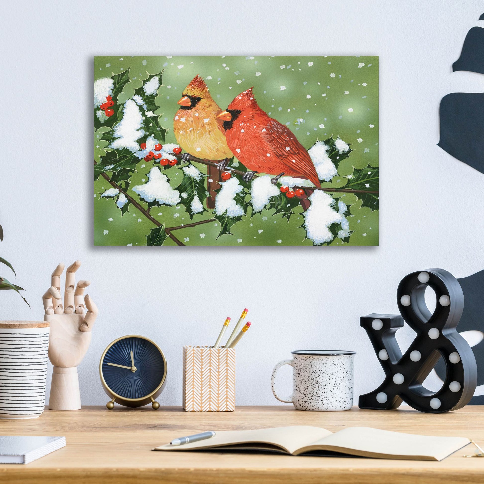 Epic Art 'Wintery Cardinals' by William Vanderdasson, Acrylic Glass Wall Art,16x12