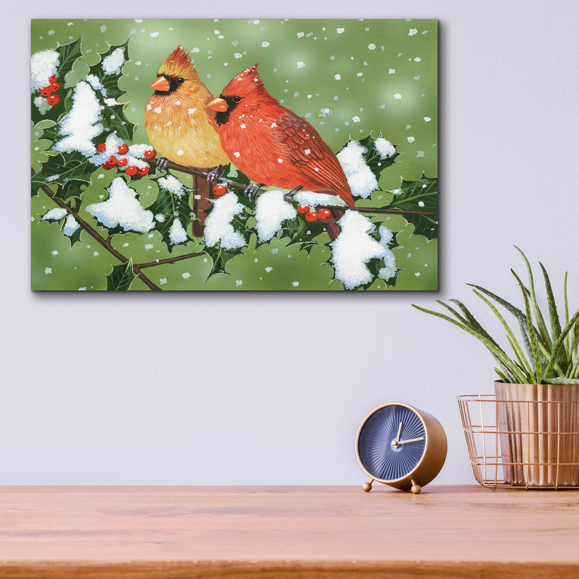 Epic Art 'Wintery Cardinals' by William Vanderdasson, Acrylic Glass Wall Art,16x12