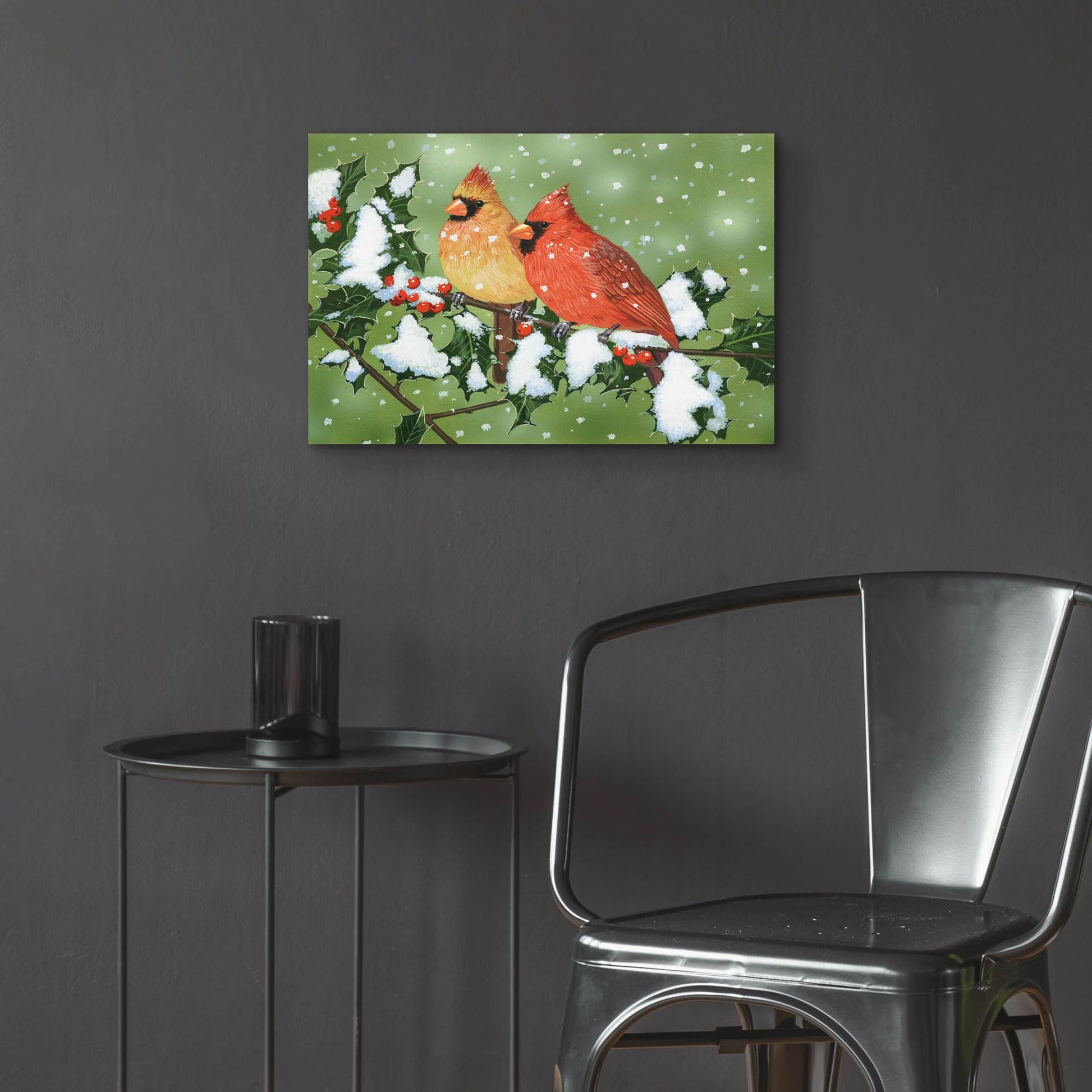 Epic Art 'Wintery Cardinals' by William Vanderdasson, Acrylic Glass Wall Art,24x16