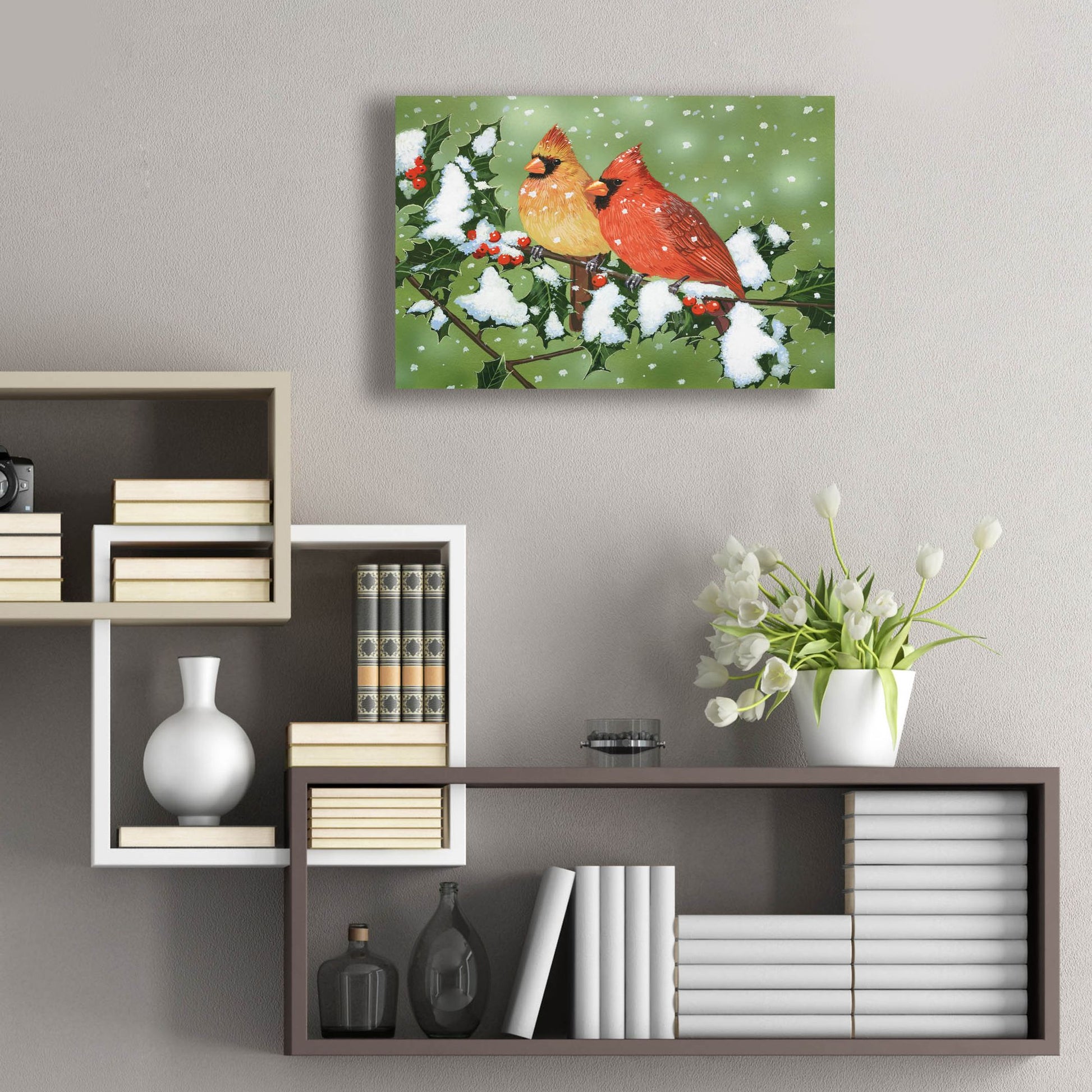 Epic Art 'Wintery Cardinals' by William Vanderdasson, Acrylic Glass Wall Art,24x16