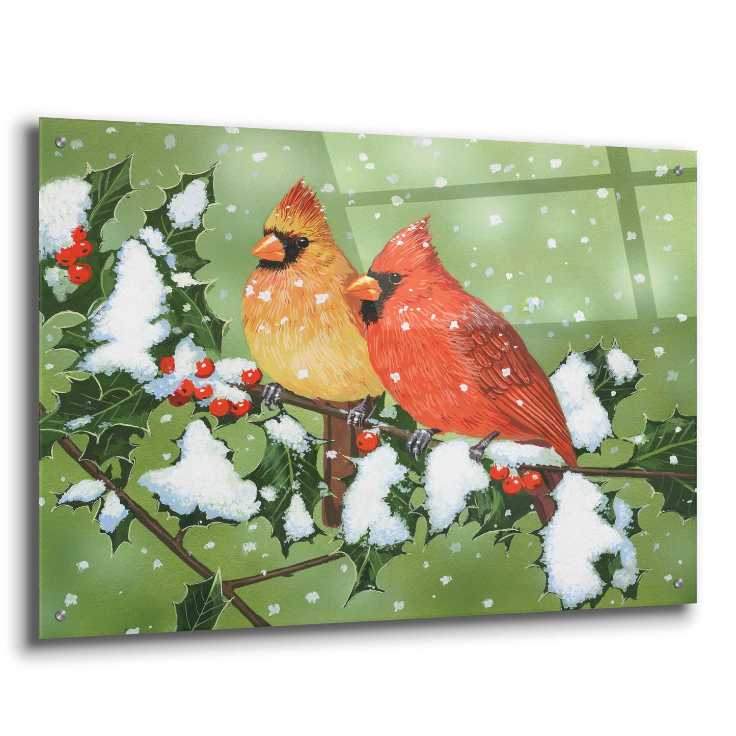 Epic Art 'Wintery Cardinals' by William Vanderdasson, Acrylic Glass Wall Art,36x24