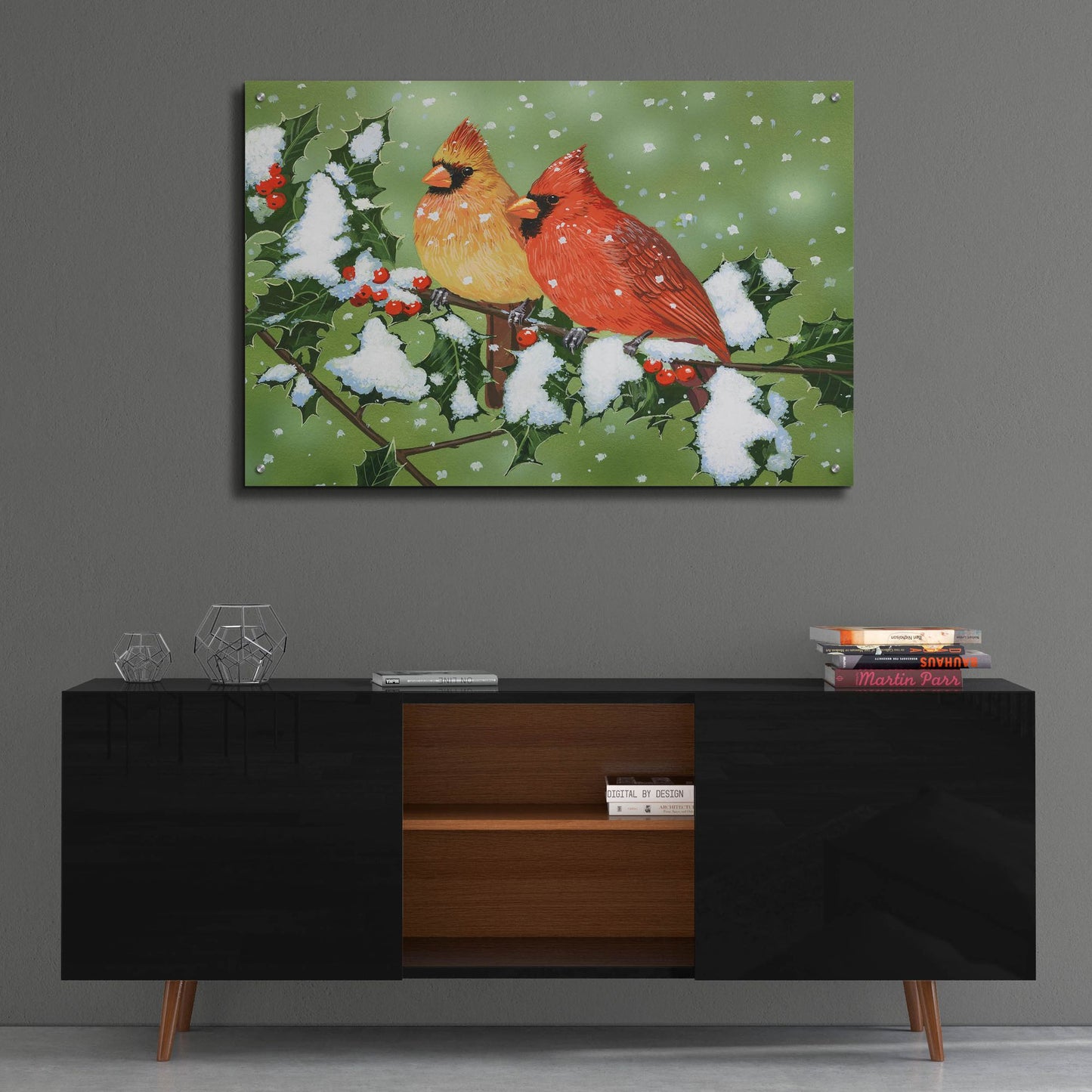 Epic Art 'Wintery Cardinals' by William Vanderdasson, Acrylic Glass Wall Art,36x24