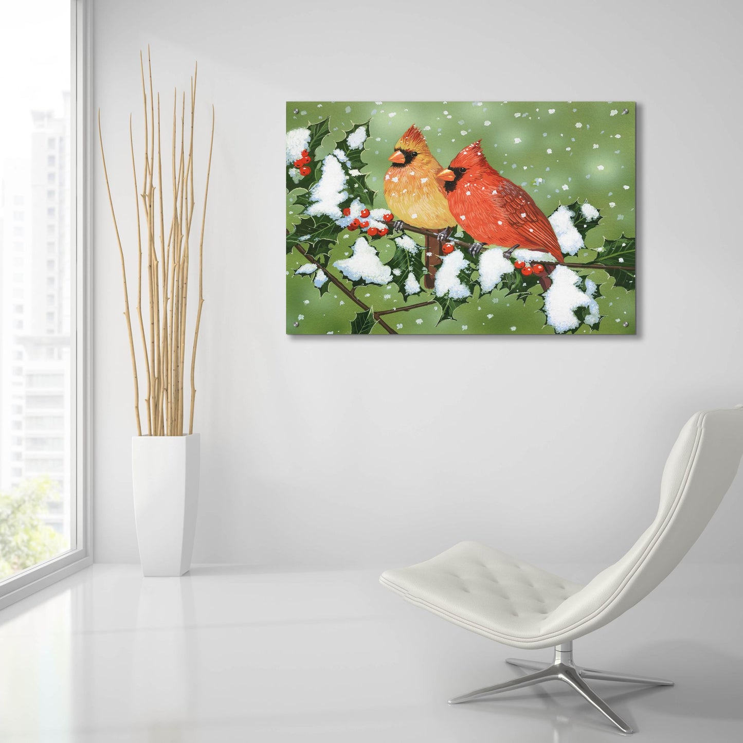 Epic Art 'Wintery Cardinals' by William Vanderdasson, Acrylic Glass Wall Art,36x24