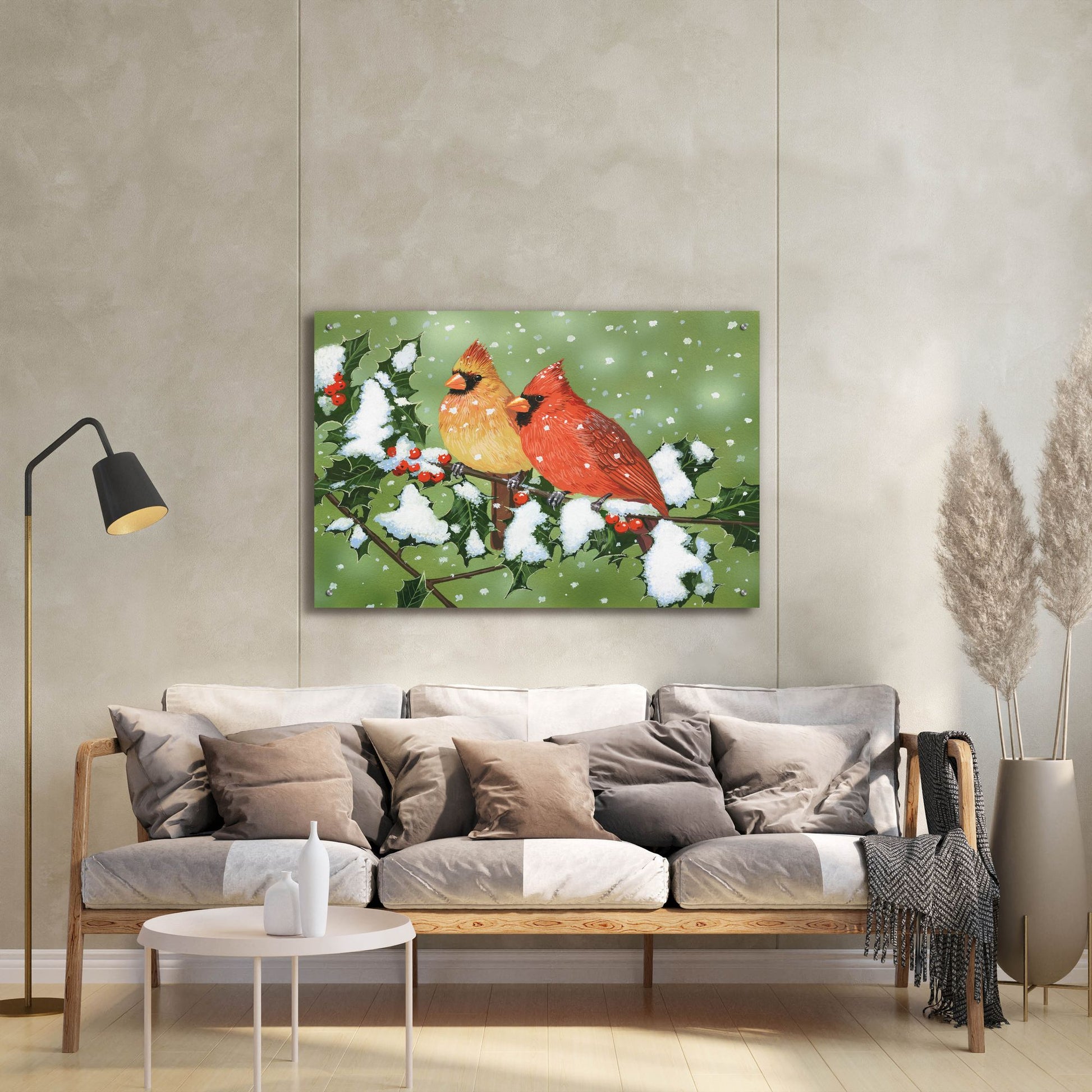 Epic Art 'Wintery Cardinals' by William Vanderdasson, Acrylic Glass Wall Art,36x24