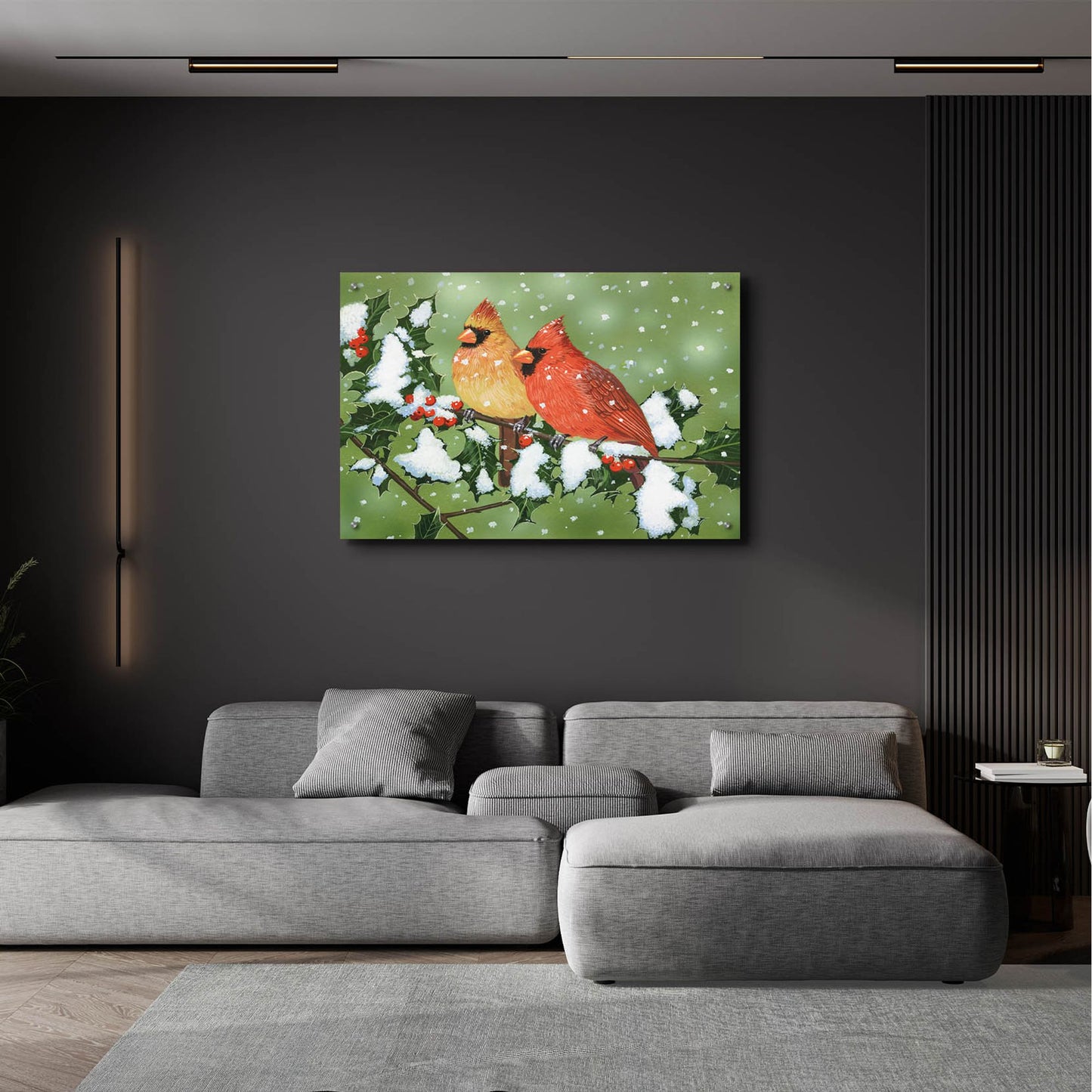 Epic Art 'Wintery Cardinals' by William Vanderdasson, Acrylic Glass Wall Art,36x24