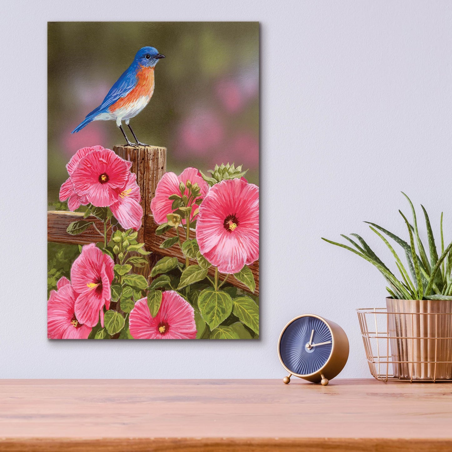 Epic Art 'Bluebird With Hibiscus' by William Vanderdasson, Acrylic Glass Wall Art,12x16