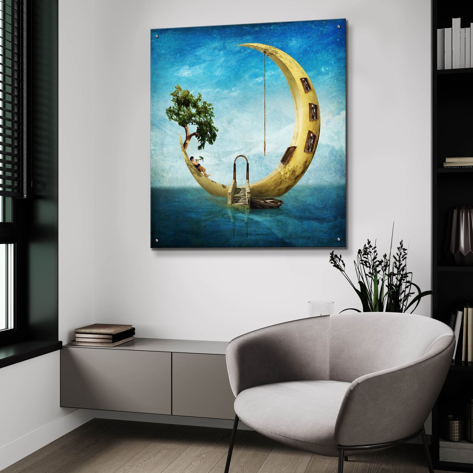 Epic Art 'Home Sweet Moon' by Diogo Verissimo, Acrylic Glass Wall Art,36x36