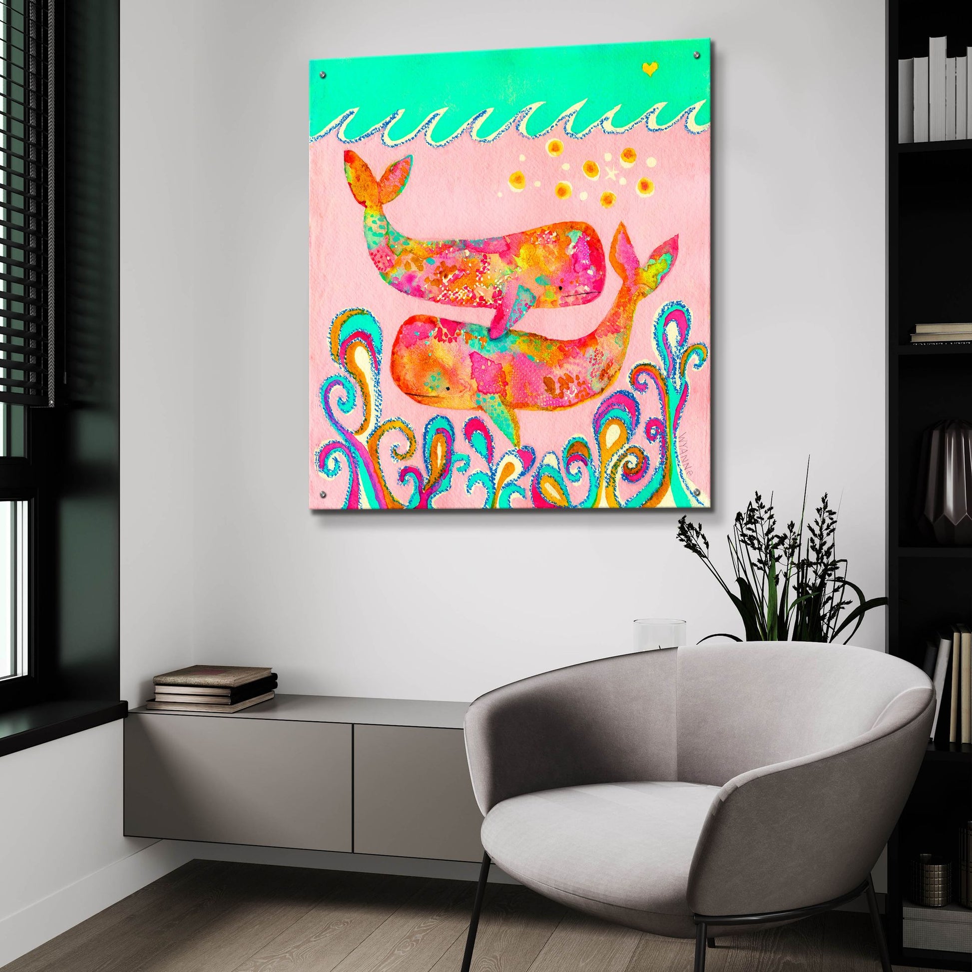 Epic Art 'Pink Whales' by Wyanne, Acrylic Glass Wall Art,36x36