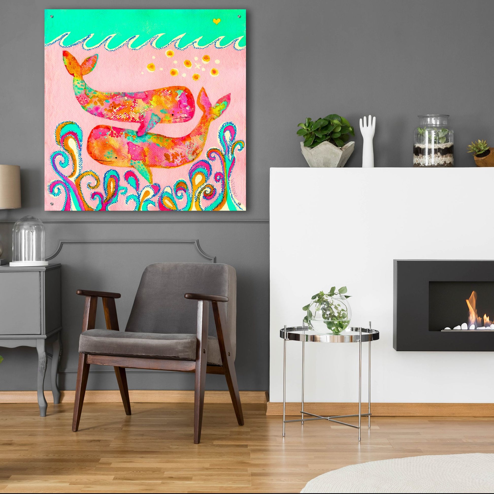 Epic Art 'Pink Whales' by Wyanne, Acrylic Glass Wall Art,36x36