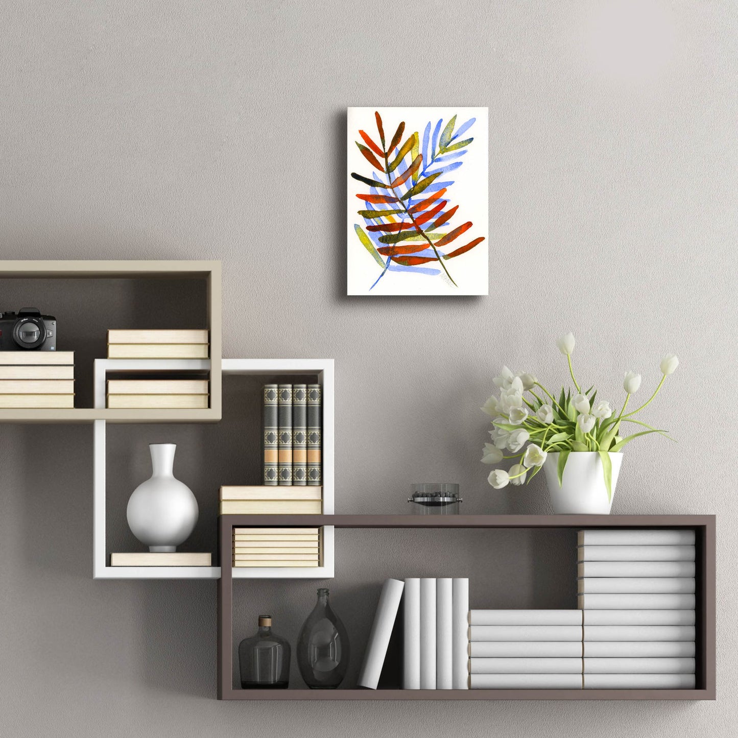 Epic Art 'Blue and Orange Leaves' by Wyanne, Acrylic Glass Wall Art,12x16