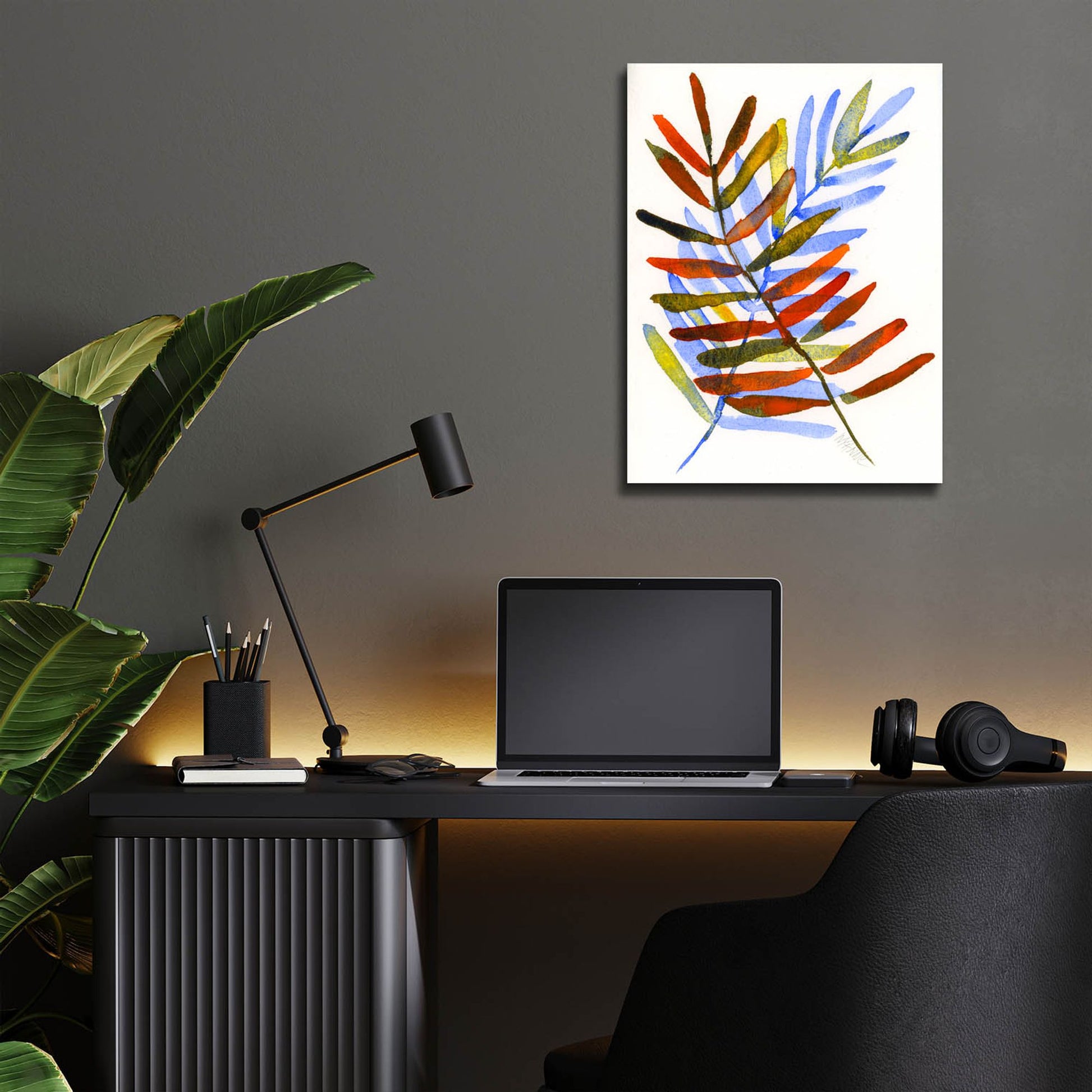 Epic Art 'Blue and Orange Leaves' by Wyanne, Acrylic Glass Wall Art,12x16