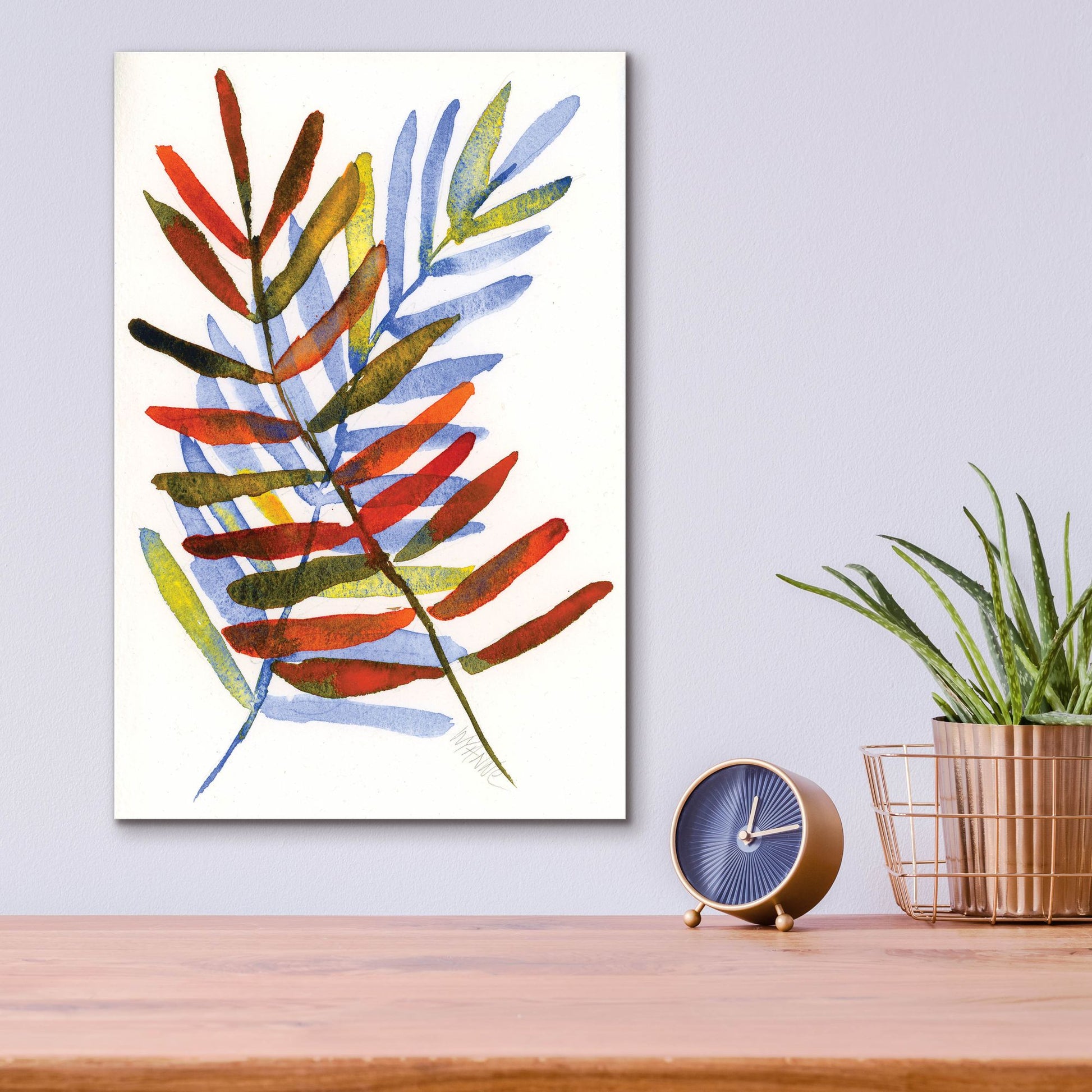 Epic Art 'Blue and Orange Leaves' by Wyanne, Acrylic Glass Wall Art,12x16