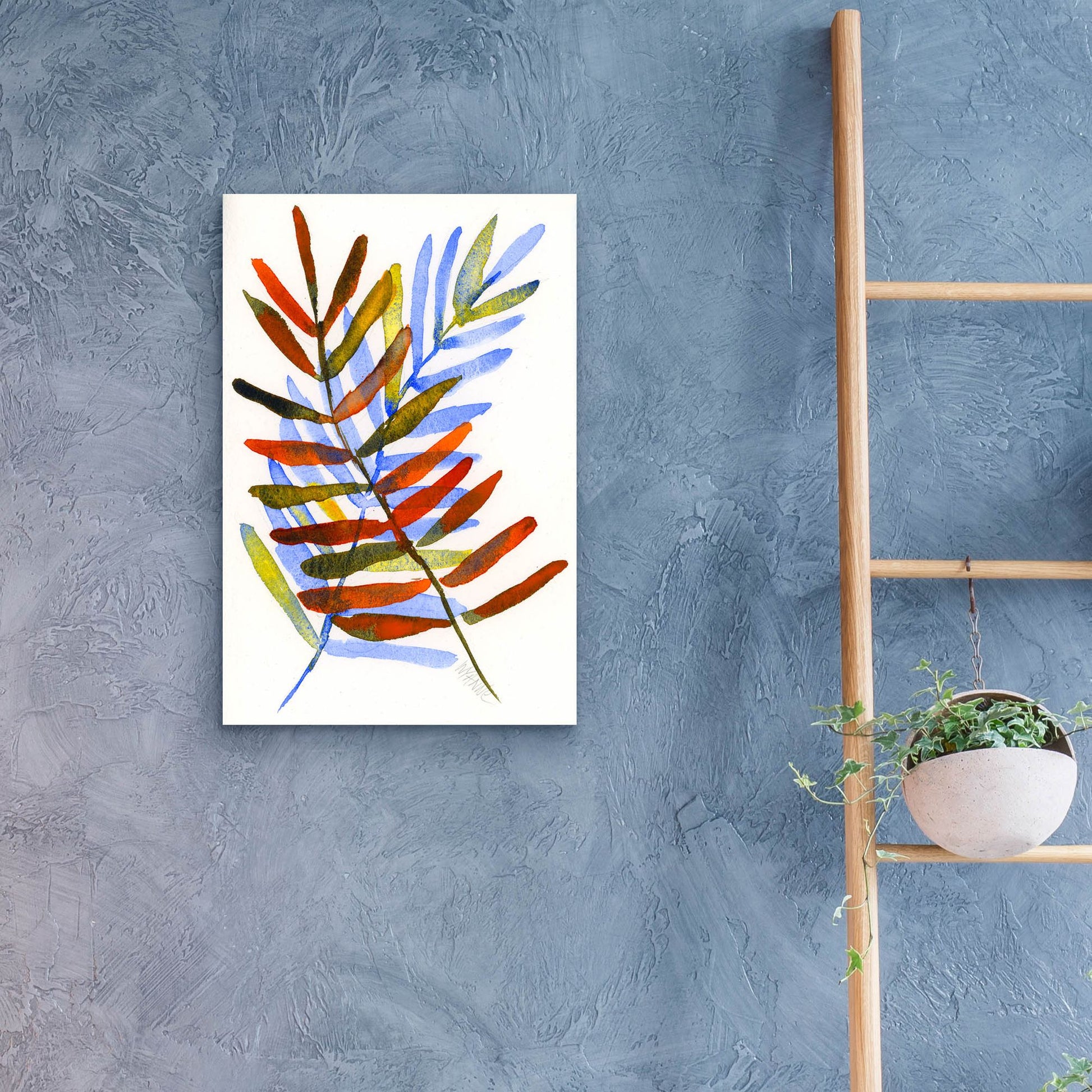 Epic Art 'Blue and Orange Leaves' by Wyanne, Acrylic Glass Wall Art,16x24