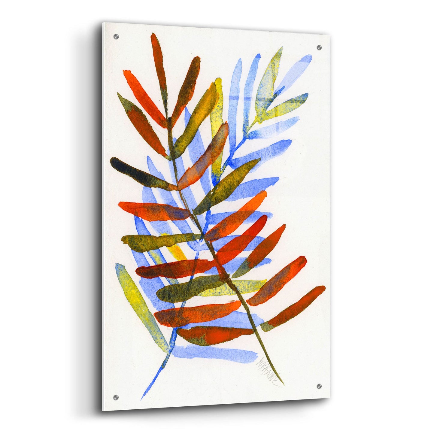 Epic Art 'Blue and Orange Leaves' by Wyanne, Acrylic Glass Wall Art,24x36