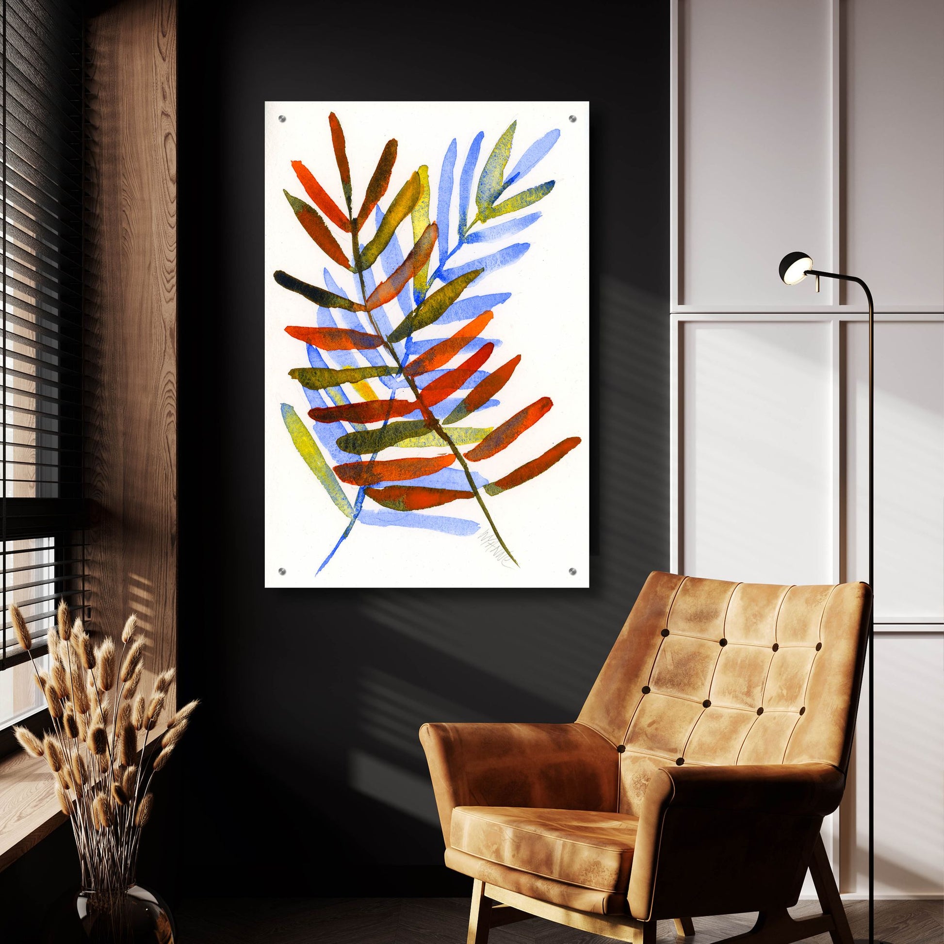 Epic Art 'Blue and Orange Leaves' by Wyanne, Acrylic Glass Wall Art,24x36