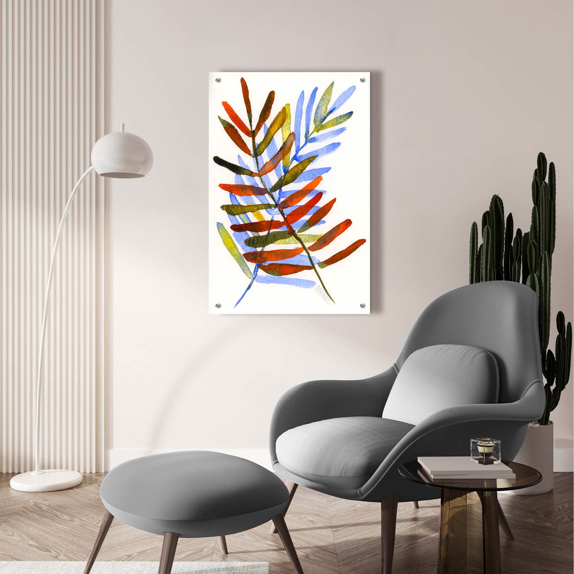 Epic Art 'Blue and Orange Leaves' by Wyanne, Acrylic Glass Wall Art,24x36