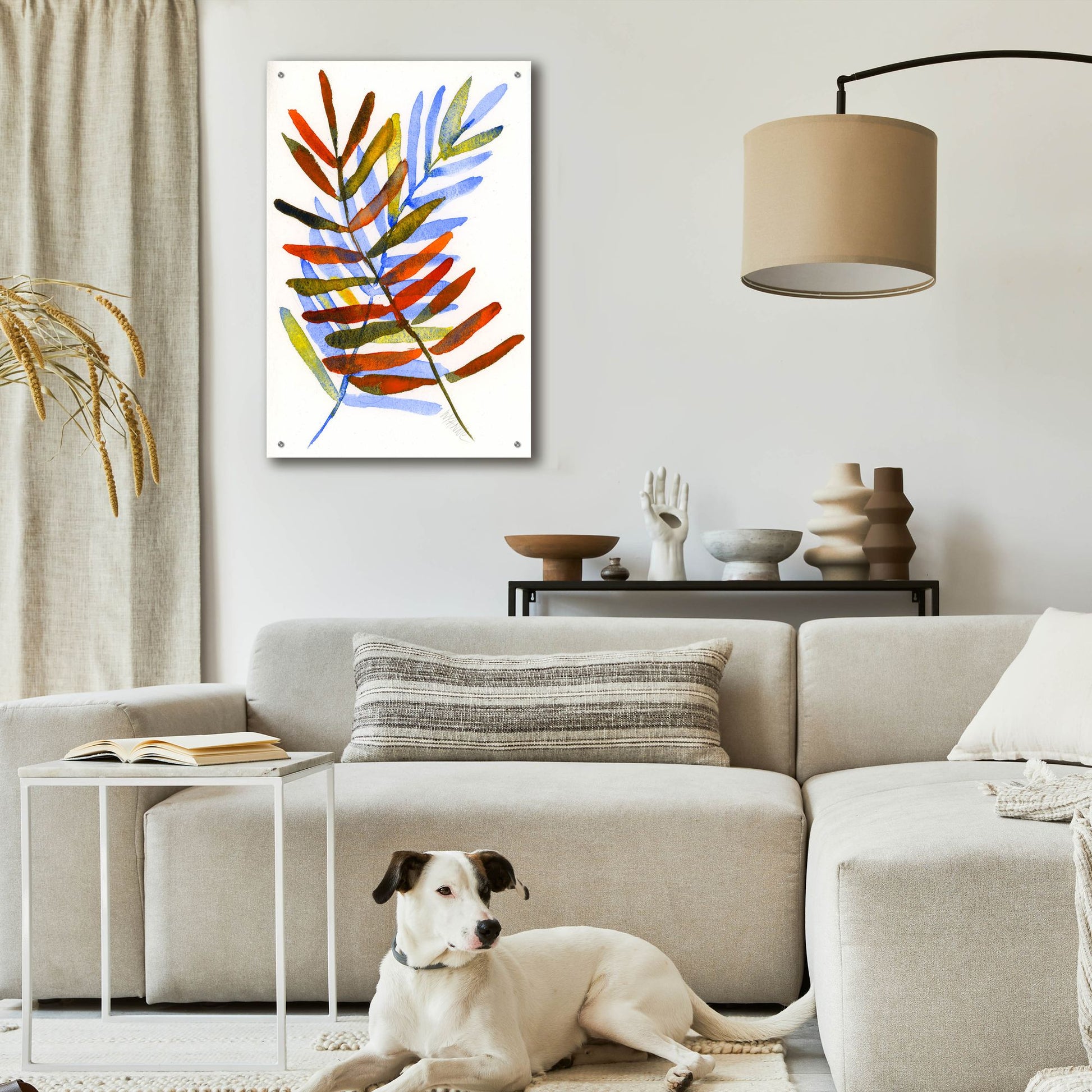 Epic Art 'Blue and Orange Leaves' by Wyanne, Acrylic Glass Wall Art,24x36