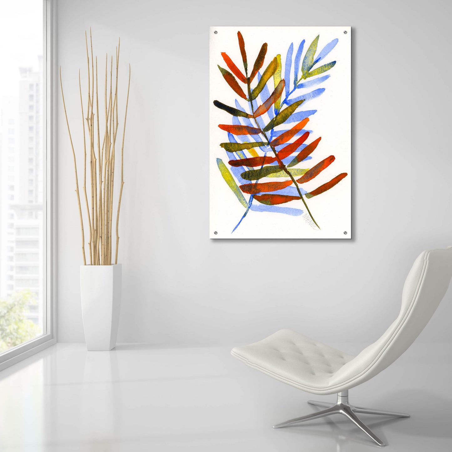 Epic Art 'Blue and Orange Leaves' by Wyanne, Acrylic Glass Wall Art,24x36