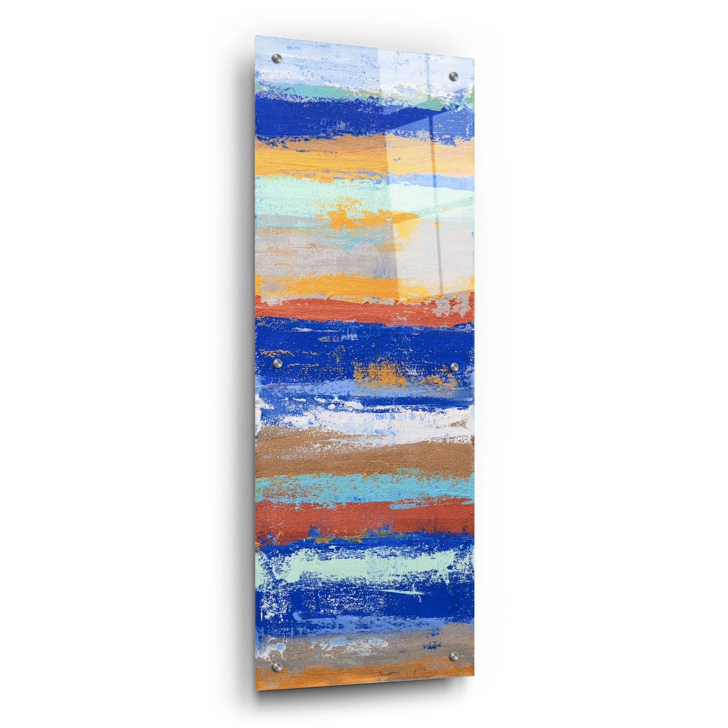 Epic Art 'Blue and Metal 1 ' by Hilary Winfield, Acrylic Glass Wall Art,12x36