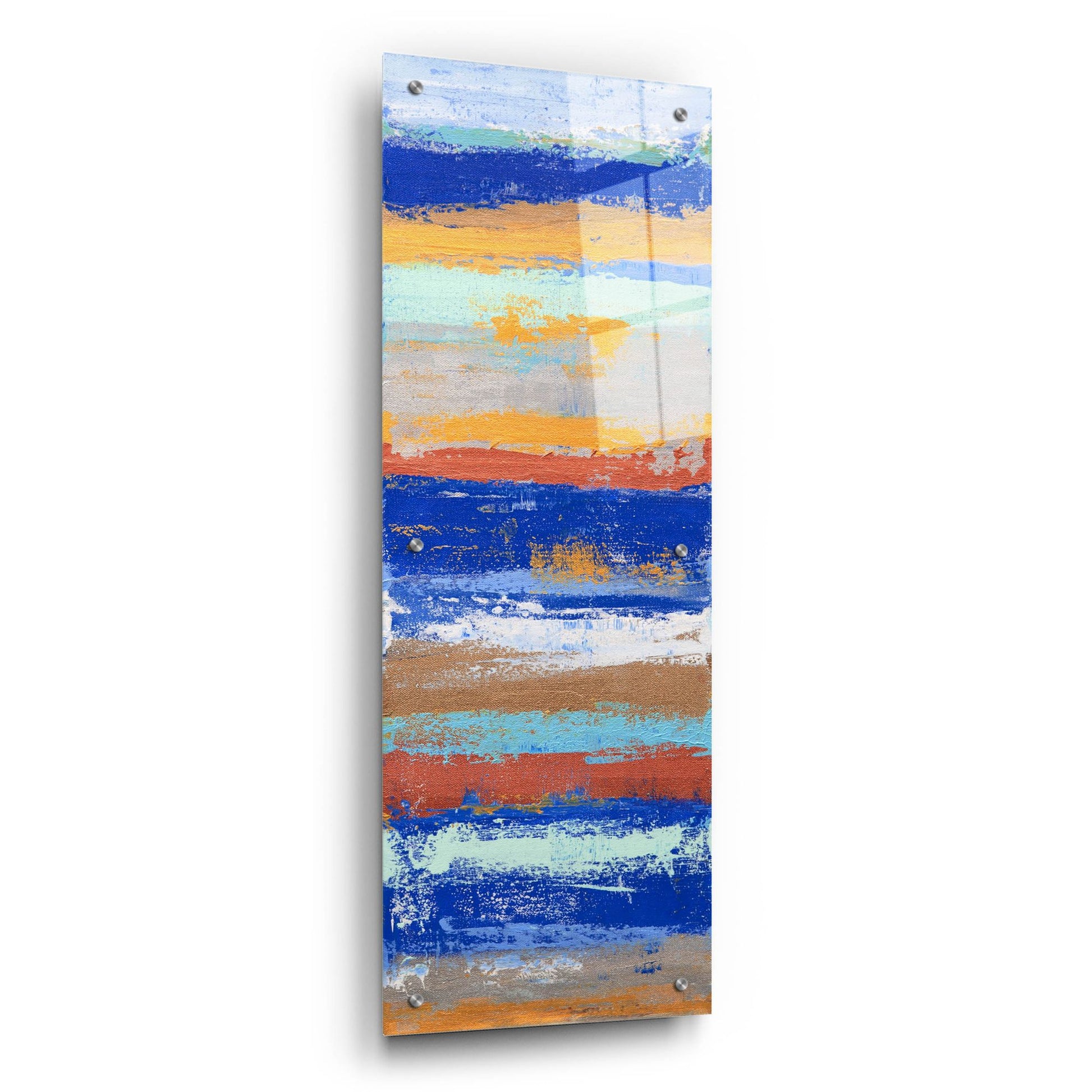 Epic Art 'Blue and Metal 1 ' by Hilary Winfield, Acrylic Glass Wall Art,12x36