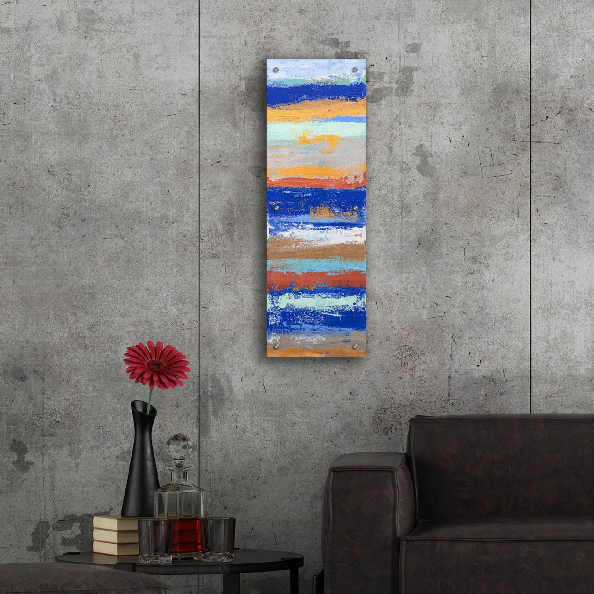 Epic Art 'Blue and Metal 1 ' by Hilary Winfield, Acrylic Glass Wall Art,12x36